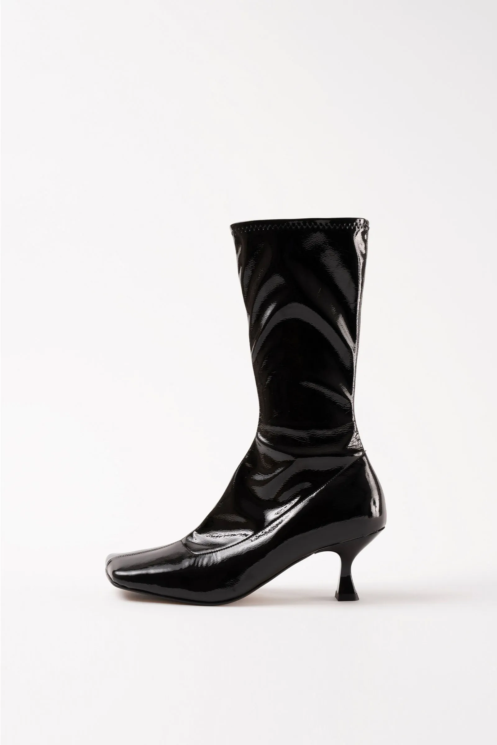 LOLA - Black Patent Stretch Faux Leather Ankle Boots