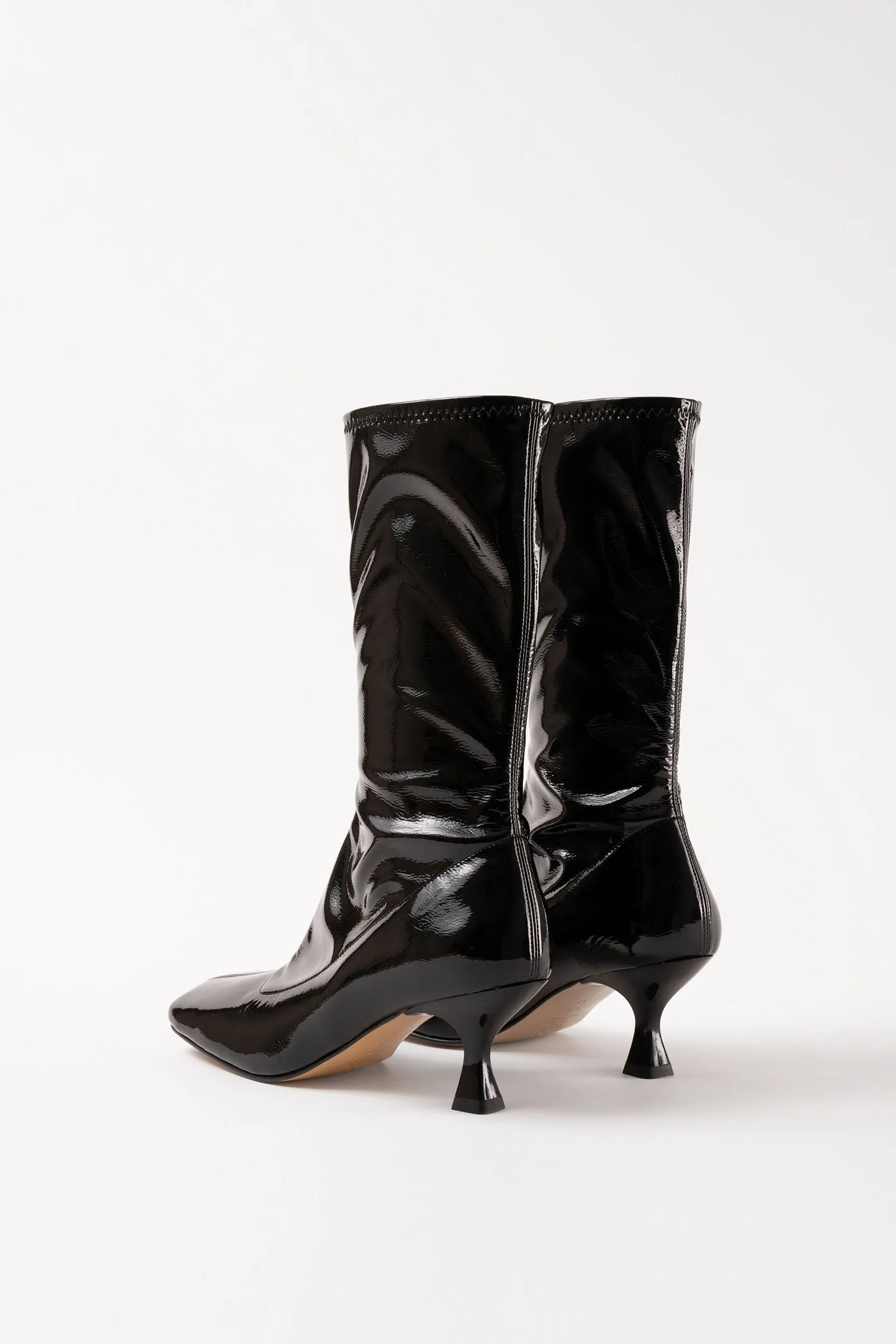 LOLA - Black Patent Stretch Faux Leather Ankle Boots