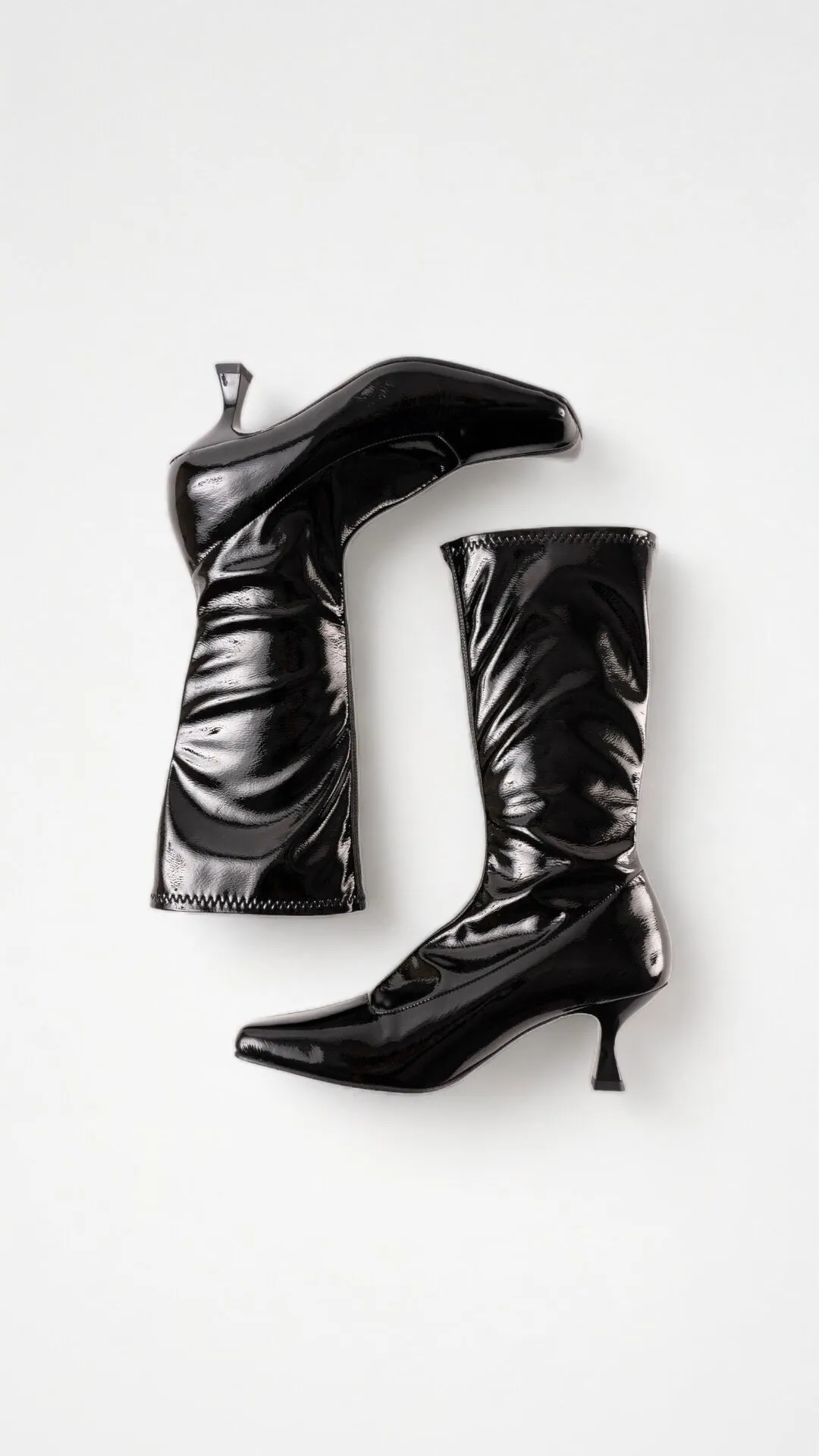 LOLA - Black Patent Stretch Faux Leather Ankle Boots