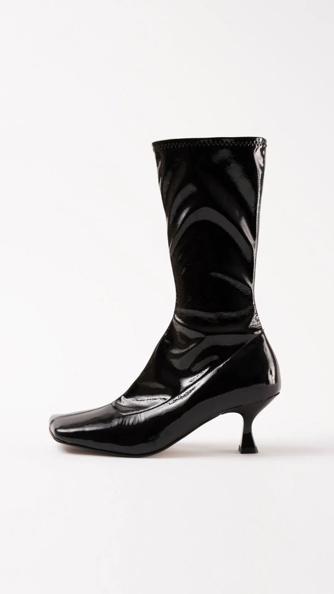 LOLA - Black Patent Stretch Faux Leather Ankle Boots