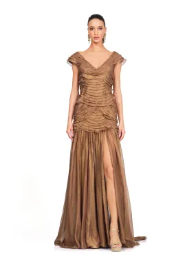 Metallic Gown with High Slit