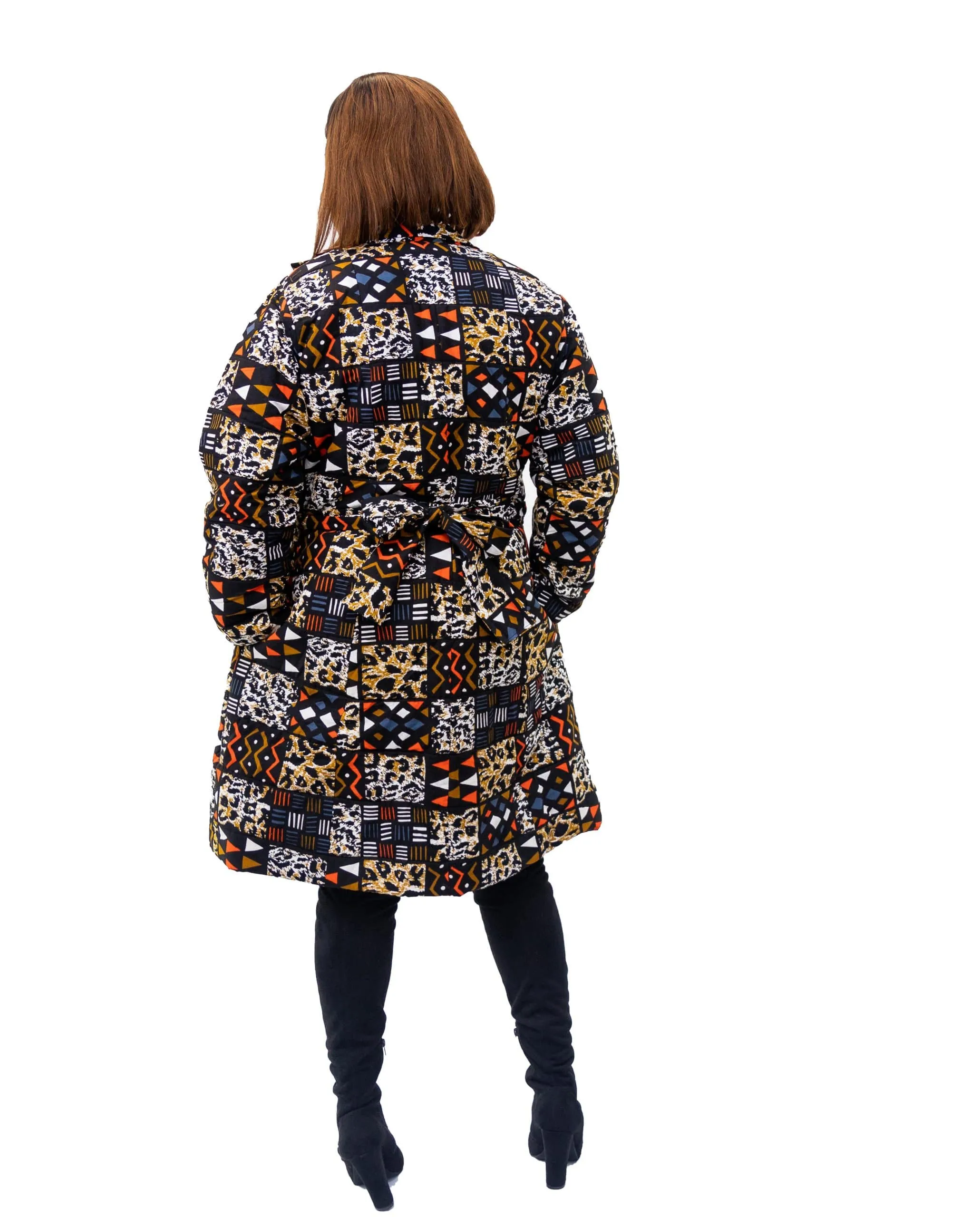 Mia Blue African Patchwork Print Coat - African Clothing Store | JT Aphrique