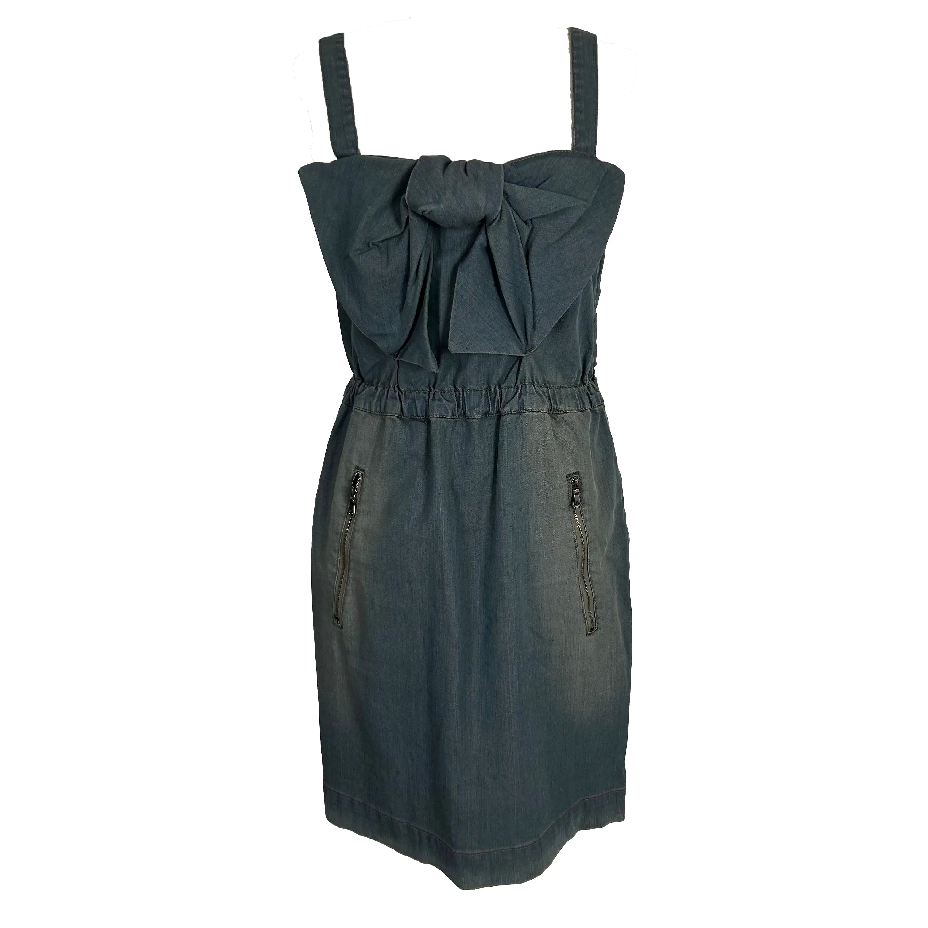 Mulberry Brand New Pale Denim Strappy Midi Dress XS