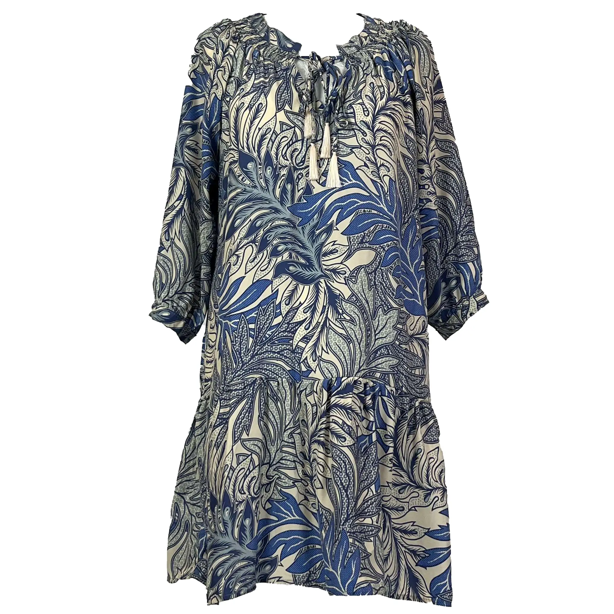 Natalie Martin Blue & Cream Print Silk Midi Dress XS