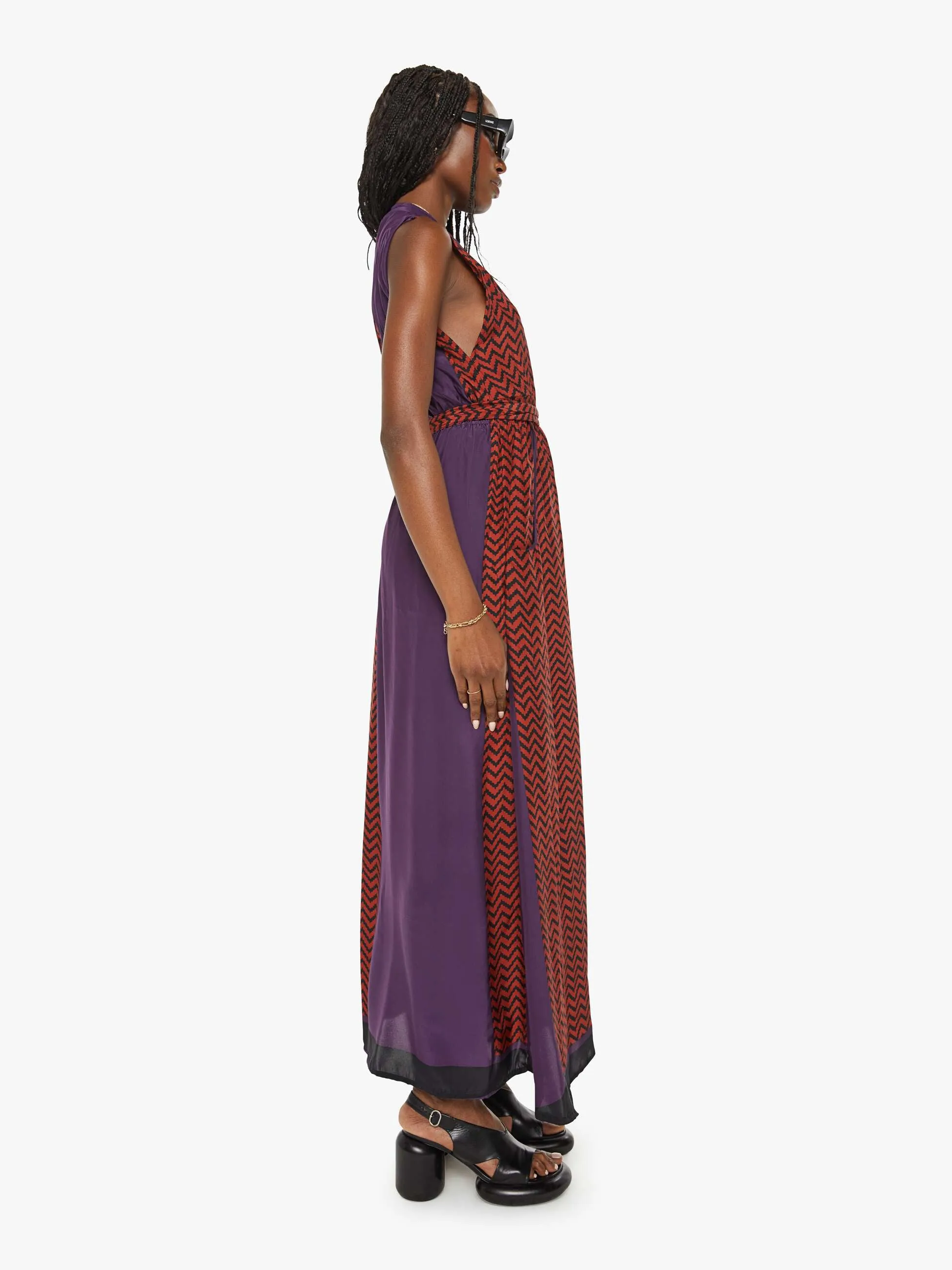 Natalie Martin Nico Sleeveless Maxi W/ Sash - Block Zig Zag Print Aubergine