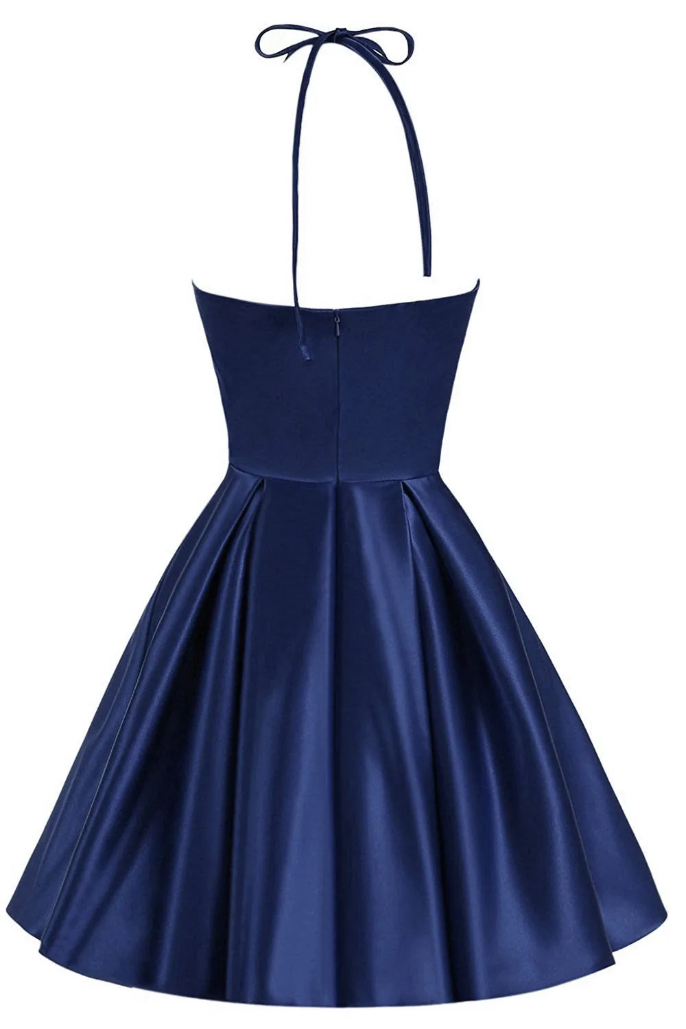 Navy Blue Cute Halter Satin Short Homecoming Dress, Blue Prom Dress Party Dress