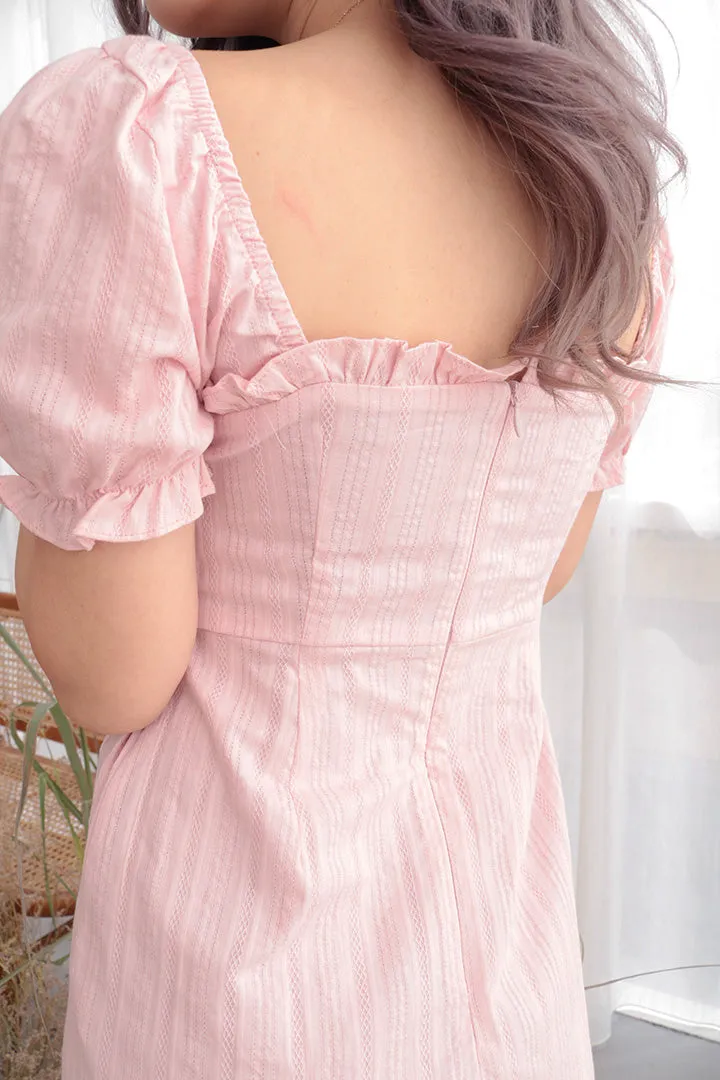 NIKI RUFFLE BOW DRESS (BLUSH)