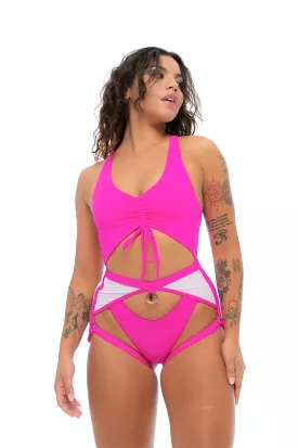 Nona Perkasa Hotline Garter Belt - Hot Pink/White