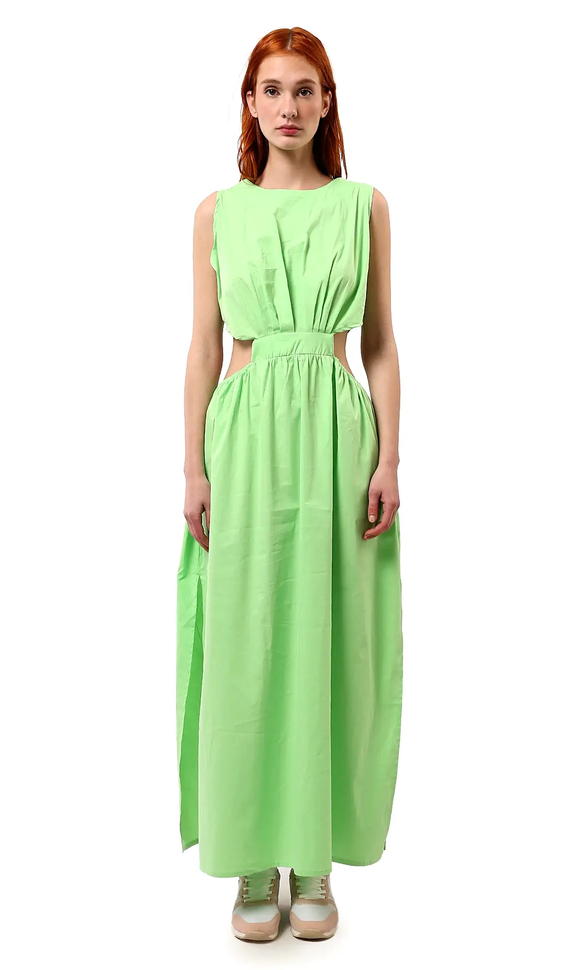 O178816 Sleeveless Light Green Solid Maxi Dress