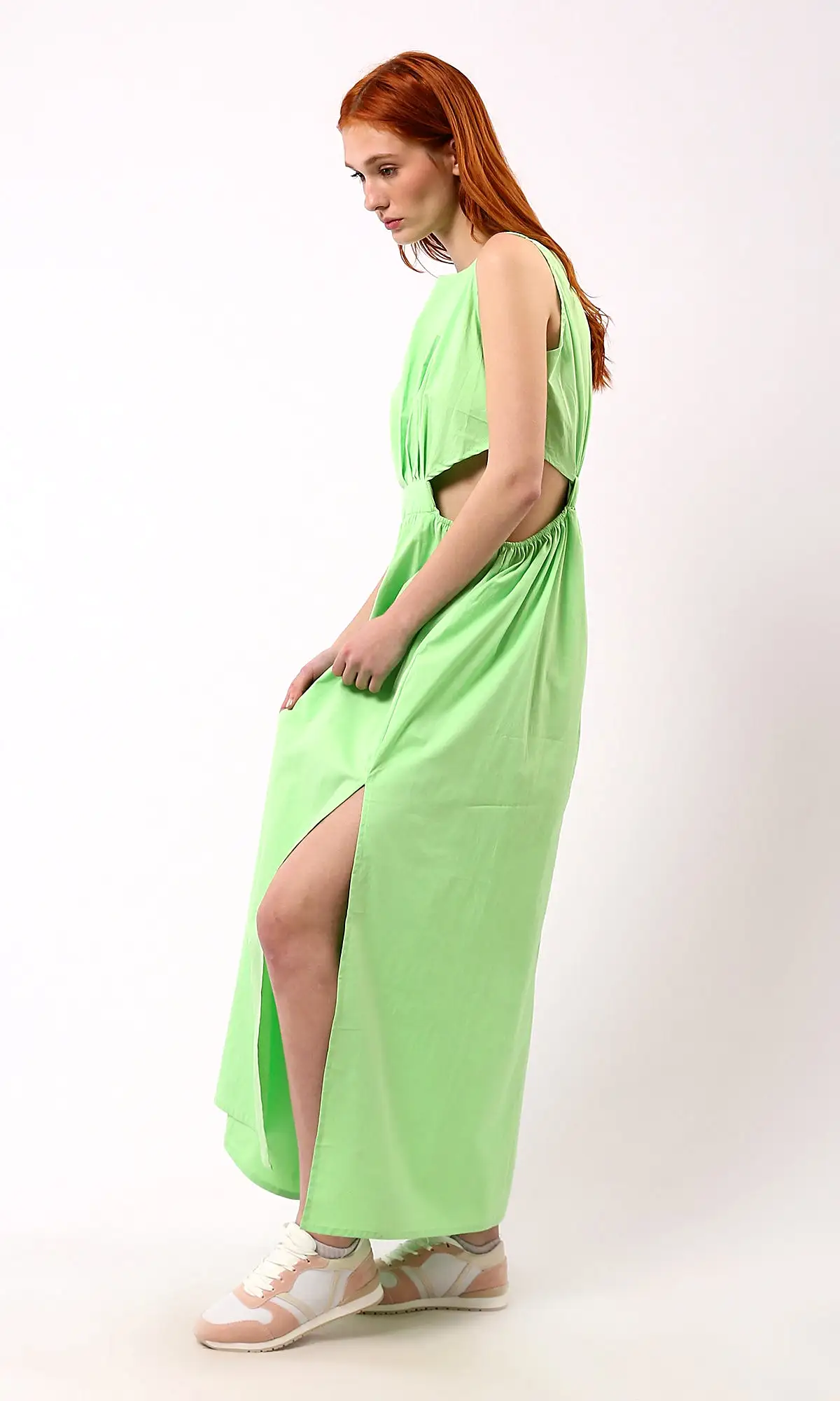 O178816 Sleeveless Light Green Solid Maxi Dress