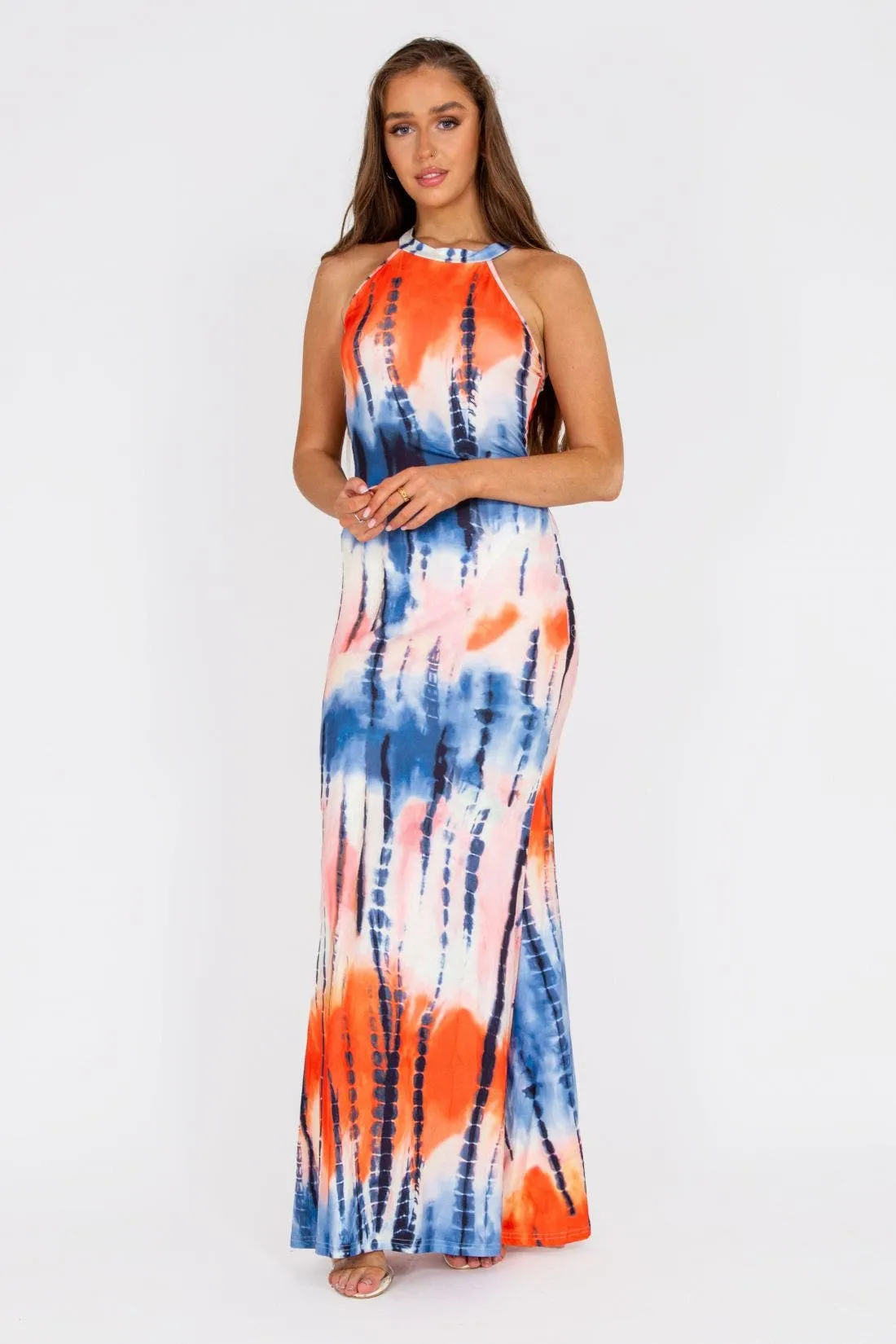 Ombre Acid Print Sleeveless Maxi Dress