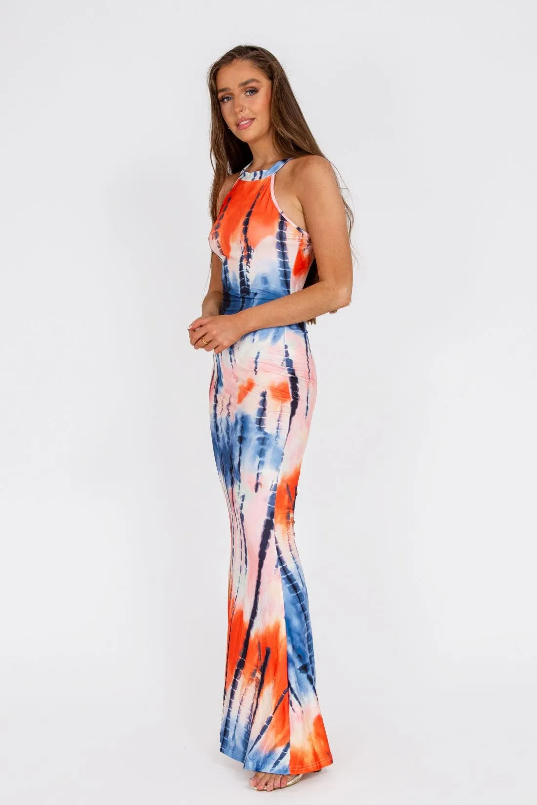 Ombre Acid Print Sleeveless Maxi Dress