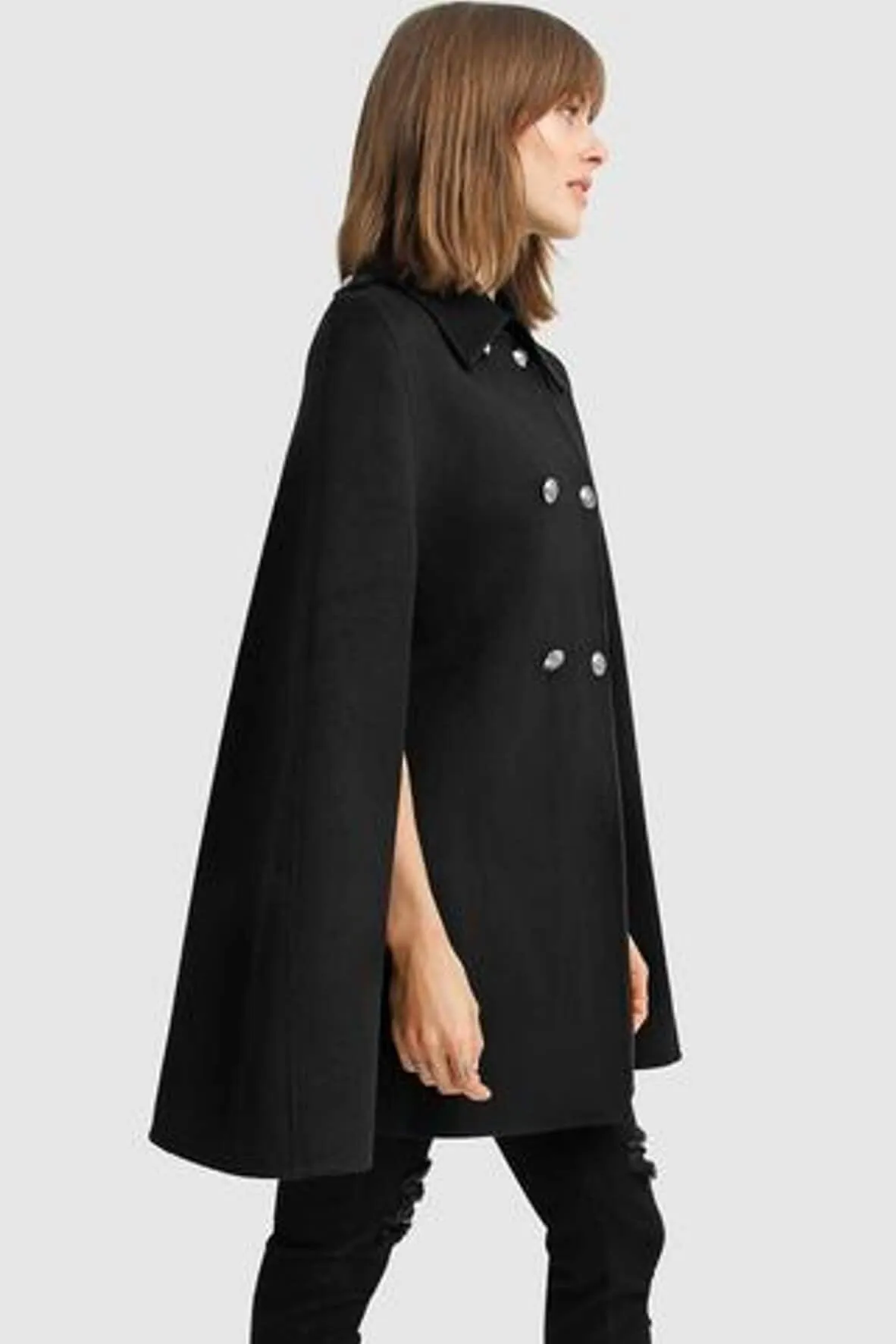 On My Mind Wool Blend Cape in Black