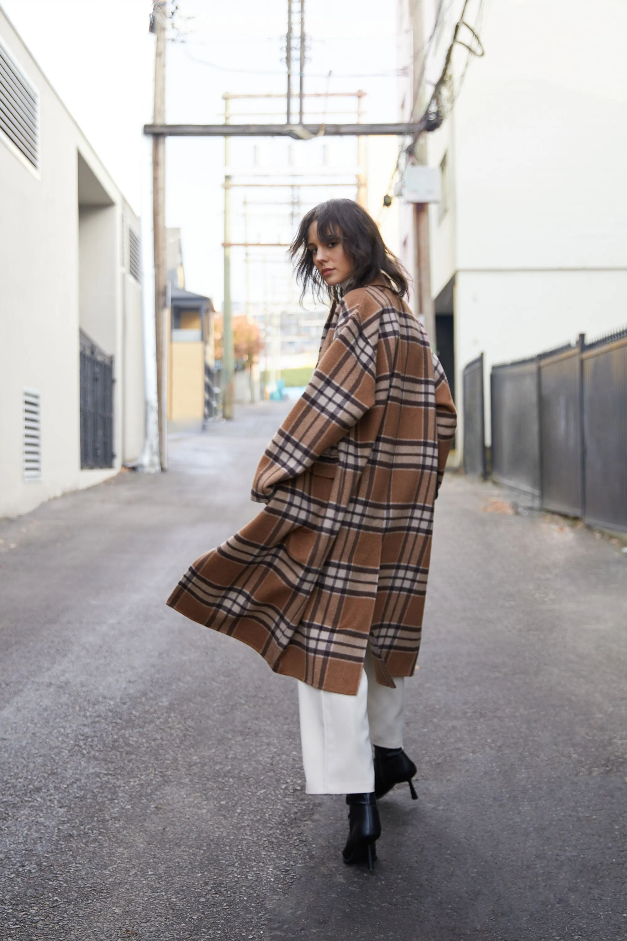 OVERSIZED PLAID WOOL BLEND COAT