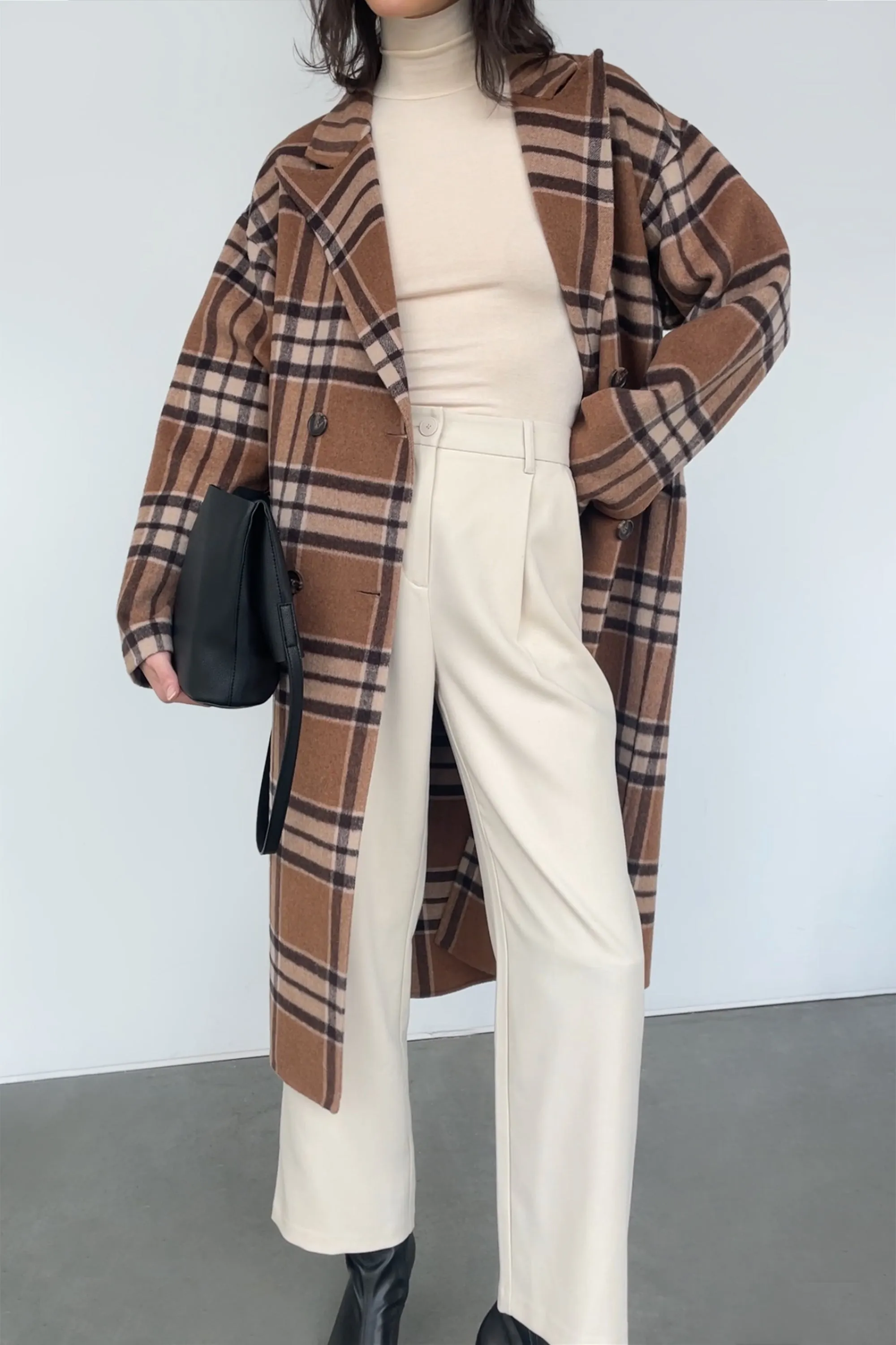 OVERSIZED PLAID WOOL BLEND COAT