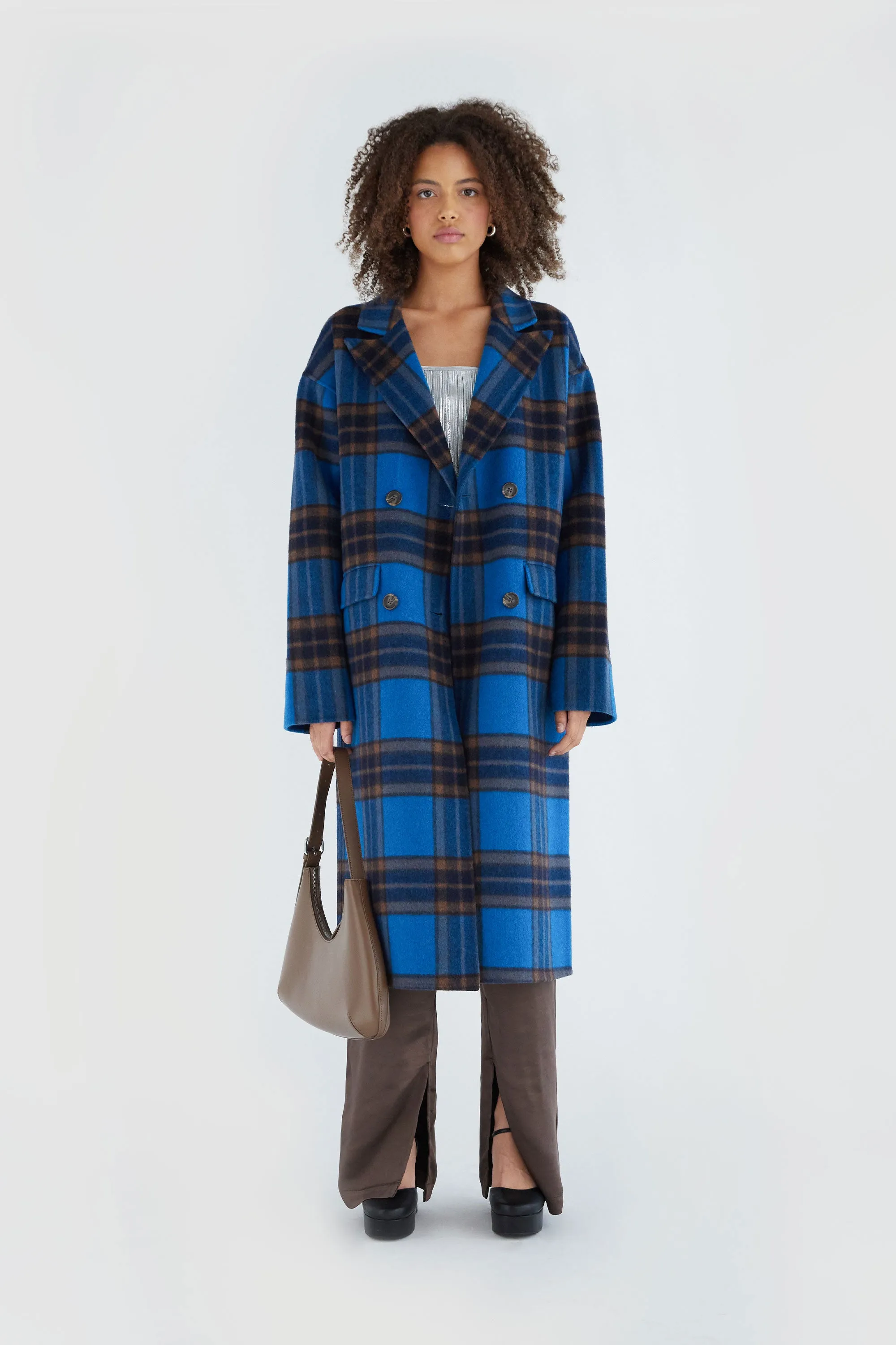 OVERSIZED PLAID WOOL BLEND COAT