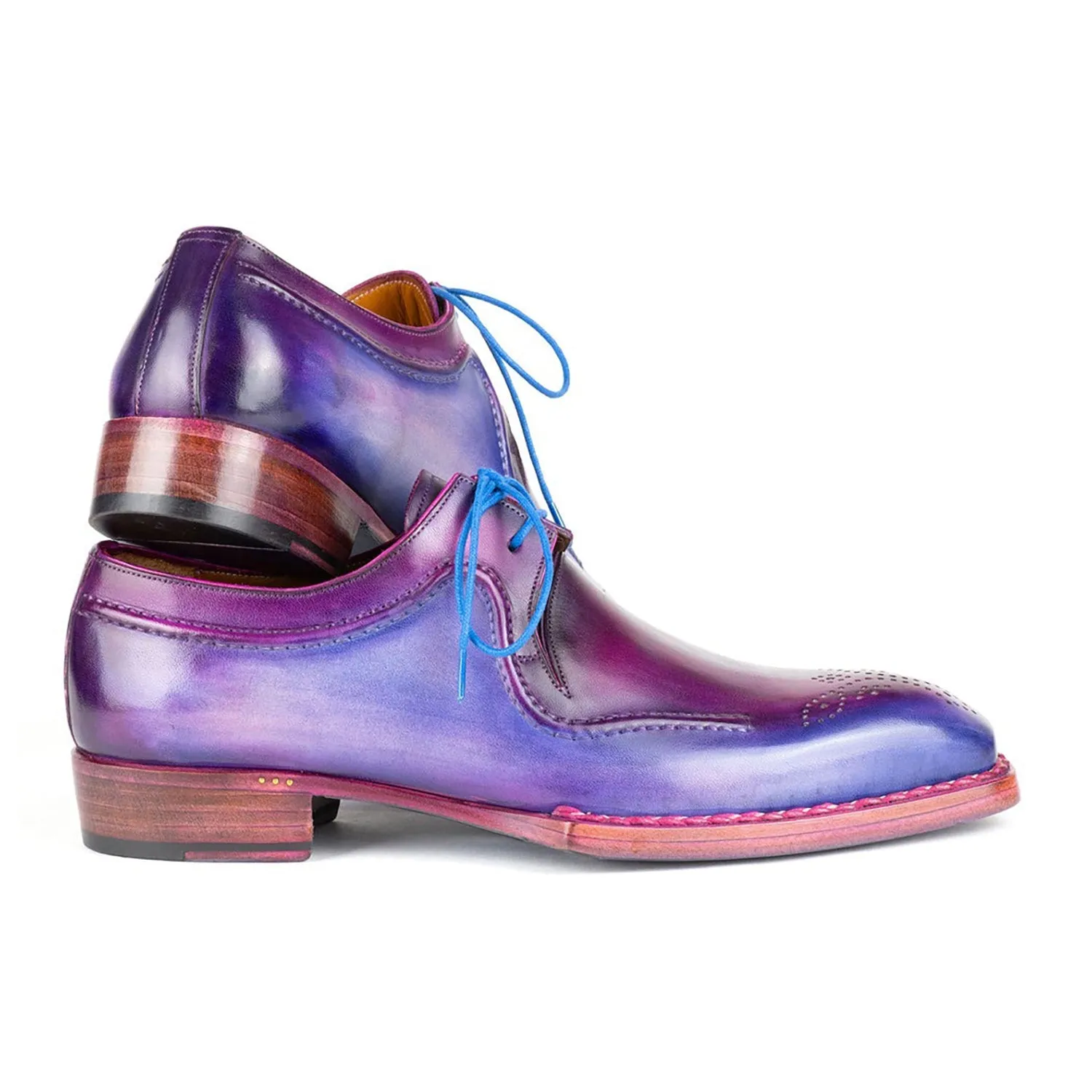 Paul Parkman 326G19 Men's Shoes Blue & Purple Calf-Skin Leather Hand-Welted Derby Oxfords (PM6428)