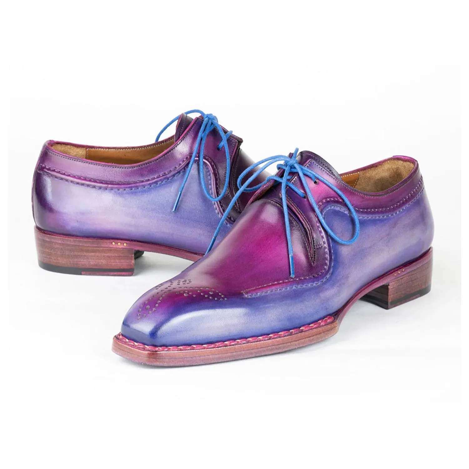 Paul Parkman 326G19 Men's Shoes Blue & Purple Calf-Skin Leather Hand-Welted Derby Oxfords (PM6428)