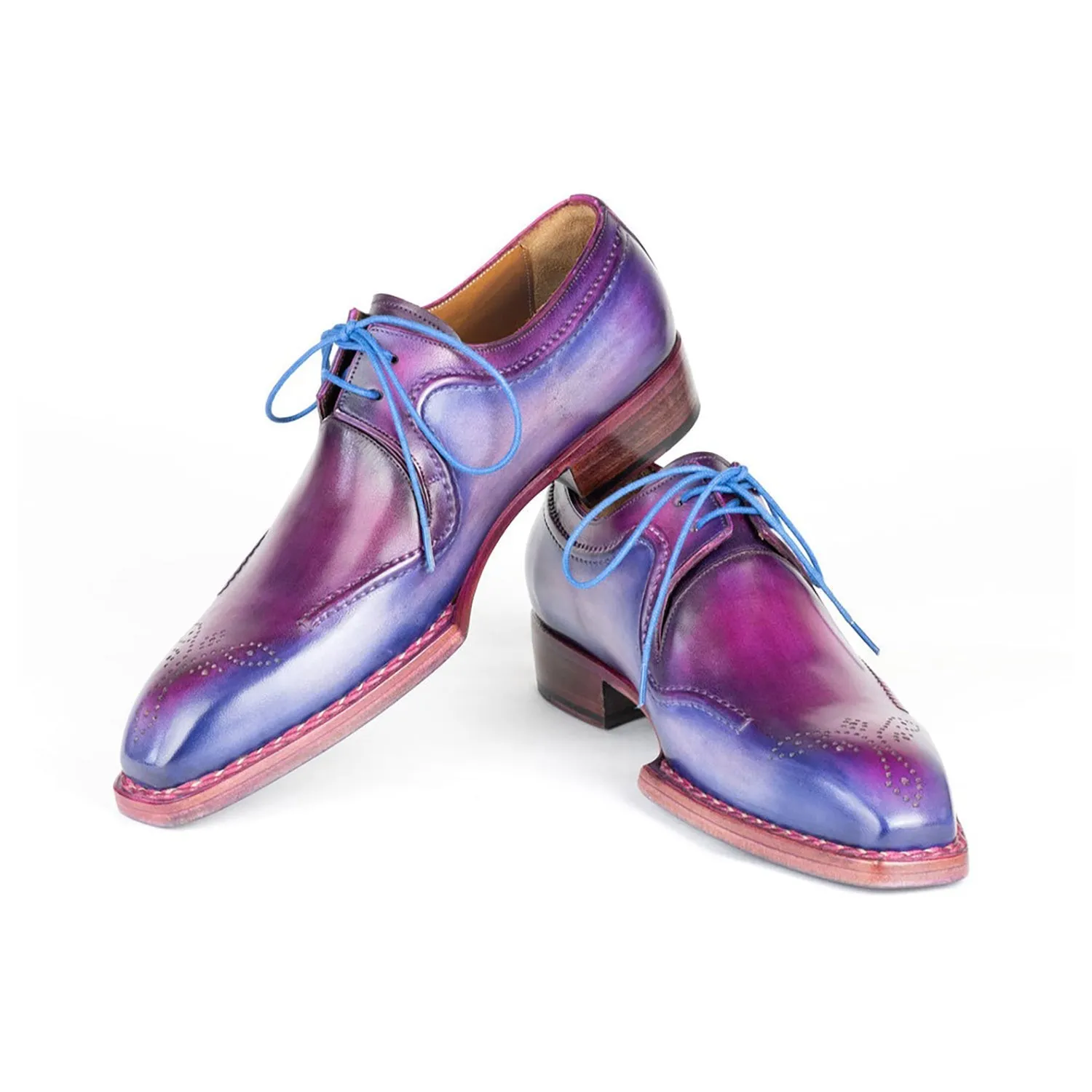 Paul Parkman 326G19 Men's Shoes Blue & Purple Calf-Skin Leather Hand-Welted Derby Oxfords (PM6428)