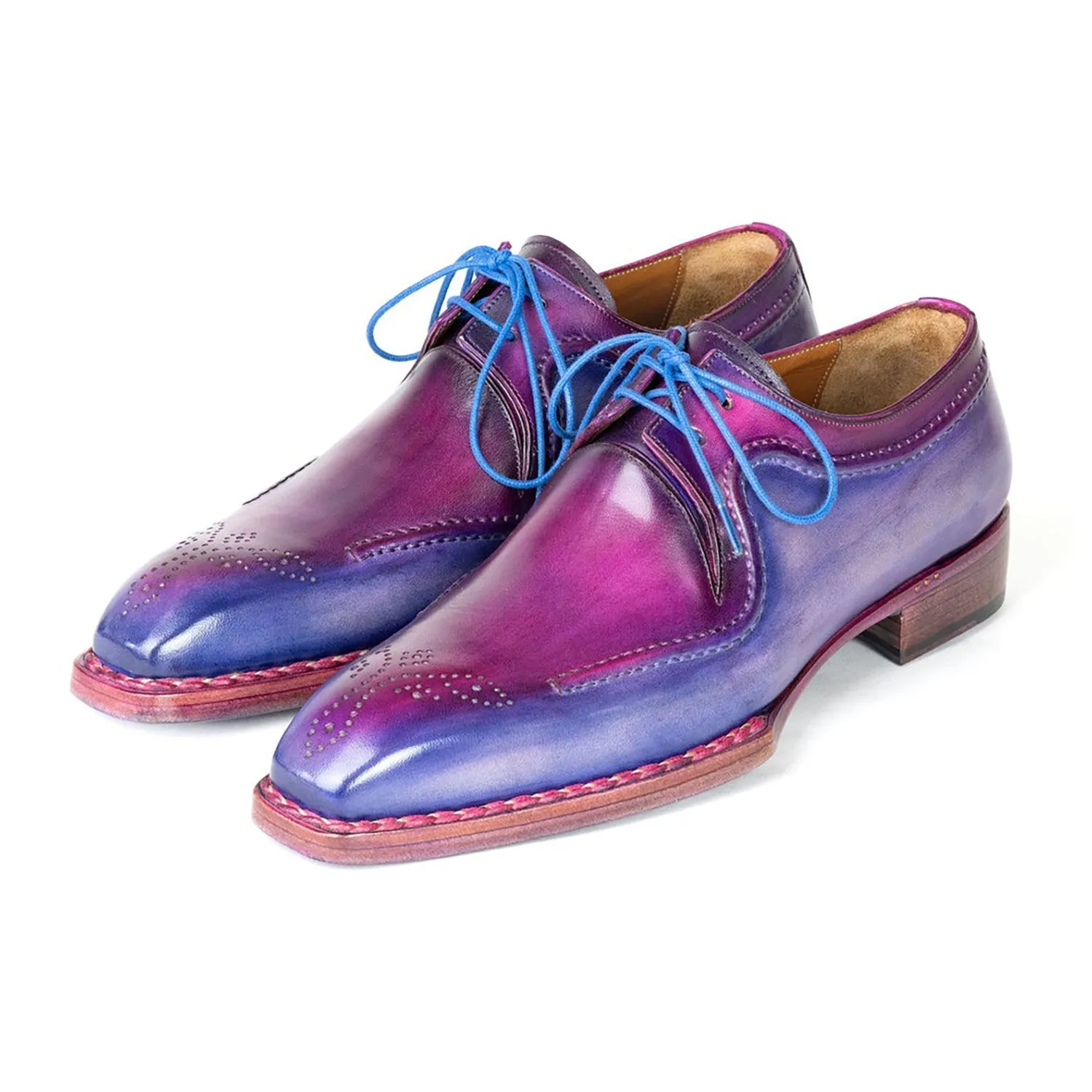 Paul Parkman 326G19 Men's Shoes Blue & Purple Calf-Skin Leather Hand-Welted Derby Oxfords (PM6428)