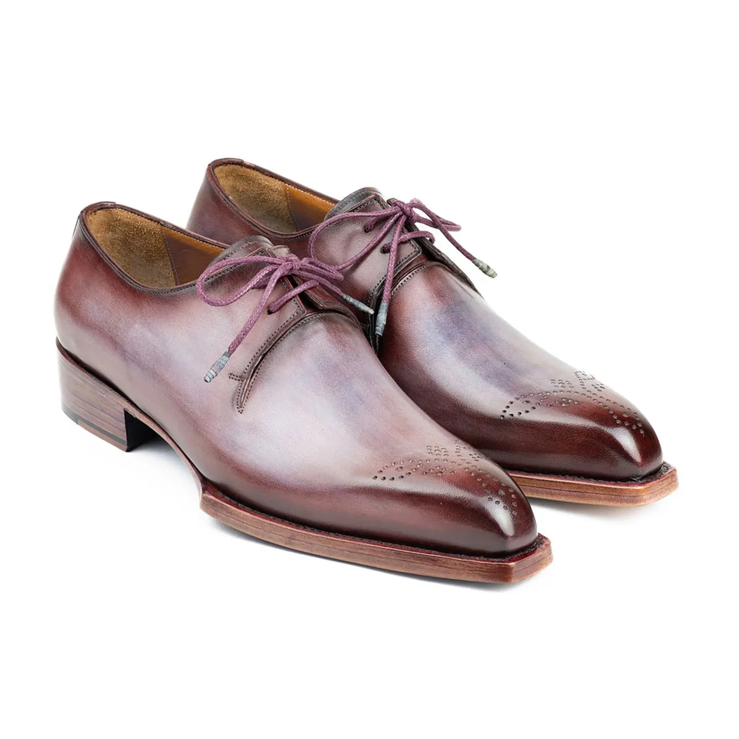 Paul Parkman 468G61 Men's Shoes Ice Blue & Bordeaux Calf-Skin Leather Goodyear Welted Derby Oxfords (PM6427)