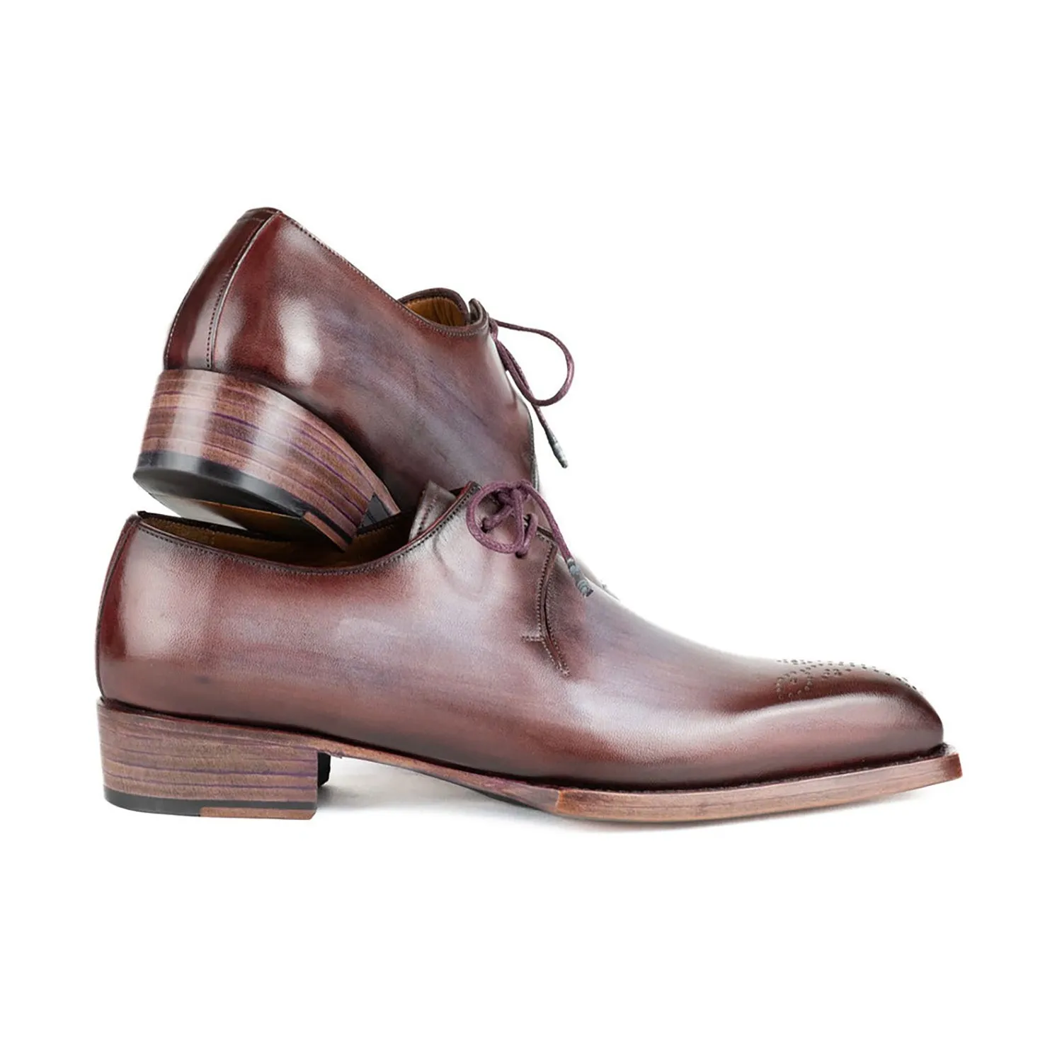 Paul Parkman 468G61 Men's Shoes Ice Blue & Bordeaux Calf-Skin Leather Goodyear Welted Derby Oxfords (PM6427)