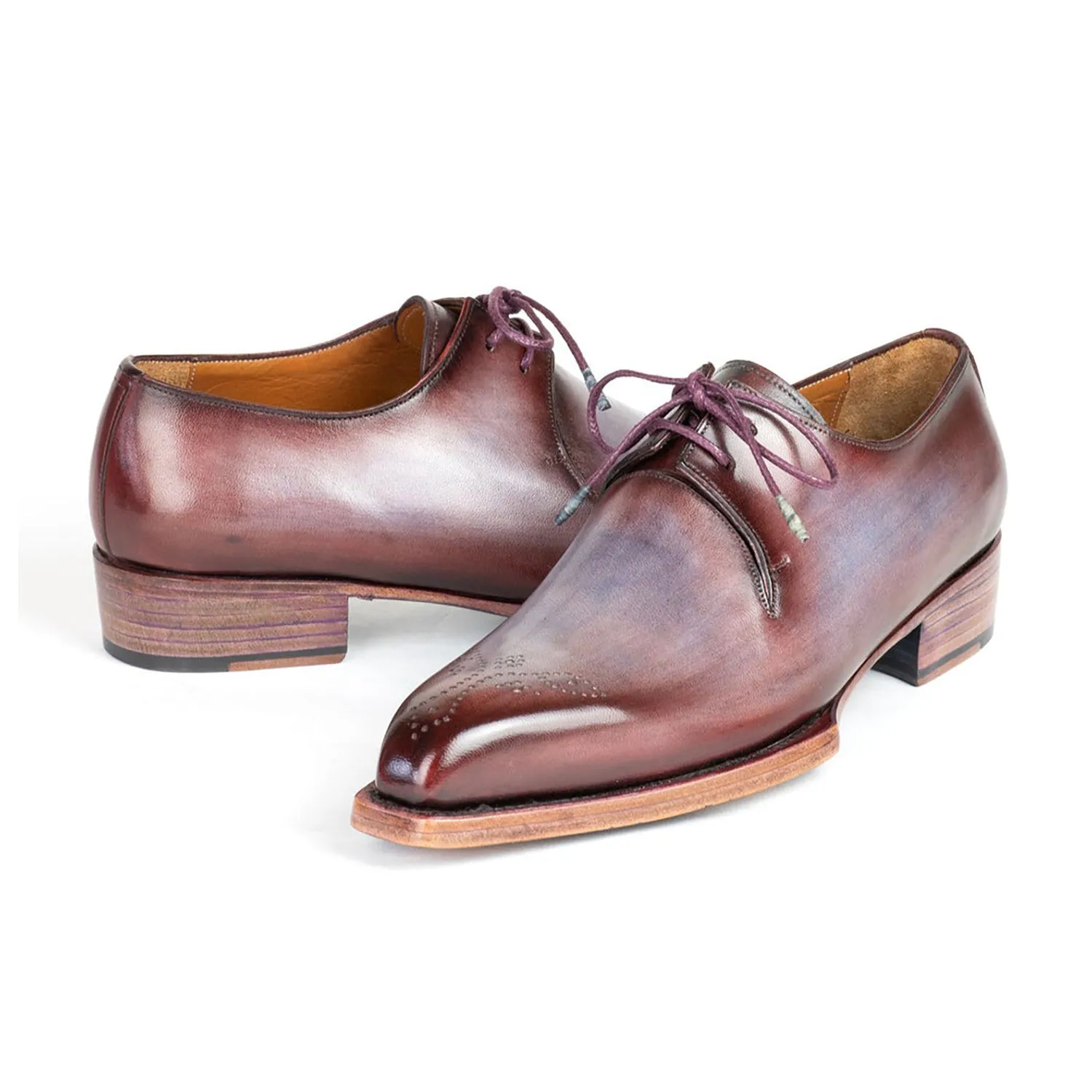 Paul Parkman 468G61 Men's Shoes Ice Blue & Bordeaux Calf-Skin Leather Goodyear Welted Derby Oxfords (PM6427)