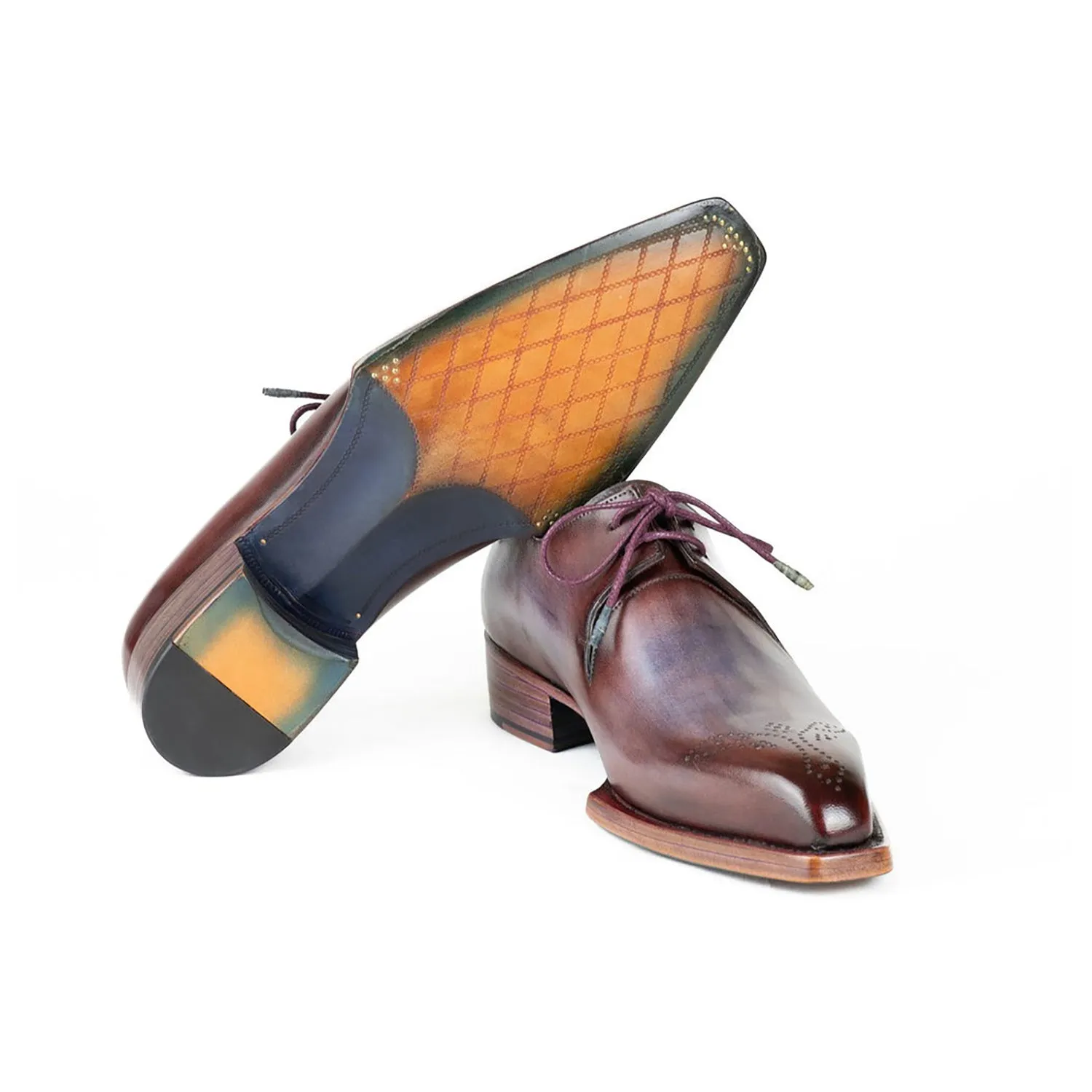 Paul Parkman 468G61 Men's Shoes Ice Blue & Bordeaux Calf-Skin Leather Goodyear Welted Derby Oxfords (PM6427)