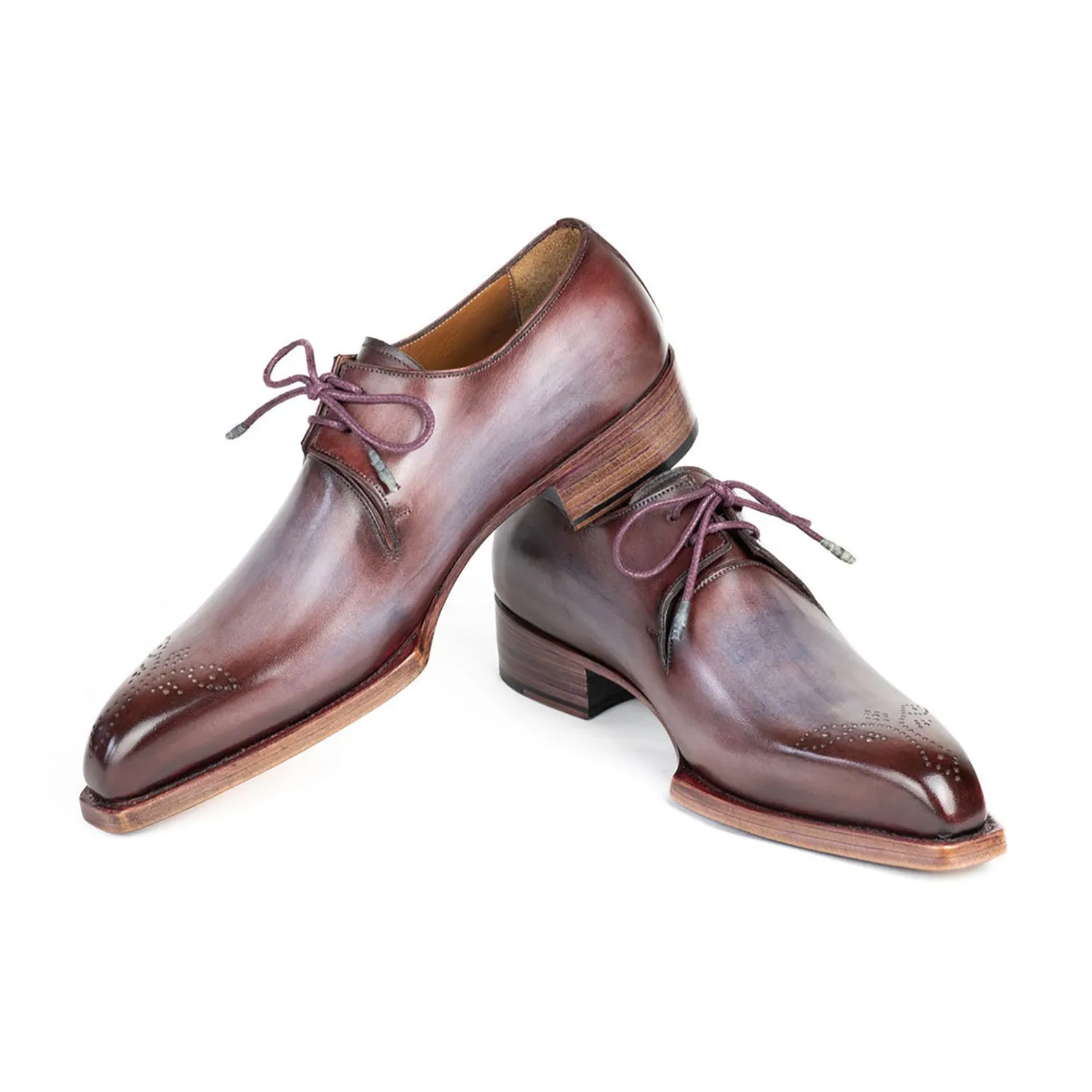 Paul Parkman 468G61 Men's Shoes Ice Blue & Bordeaux Calf-Skin Leather Goodyear Welted Derby Oxfords (PM6427)