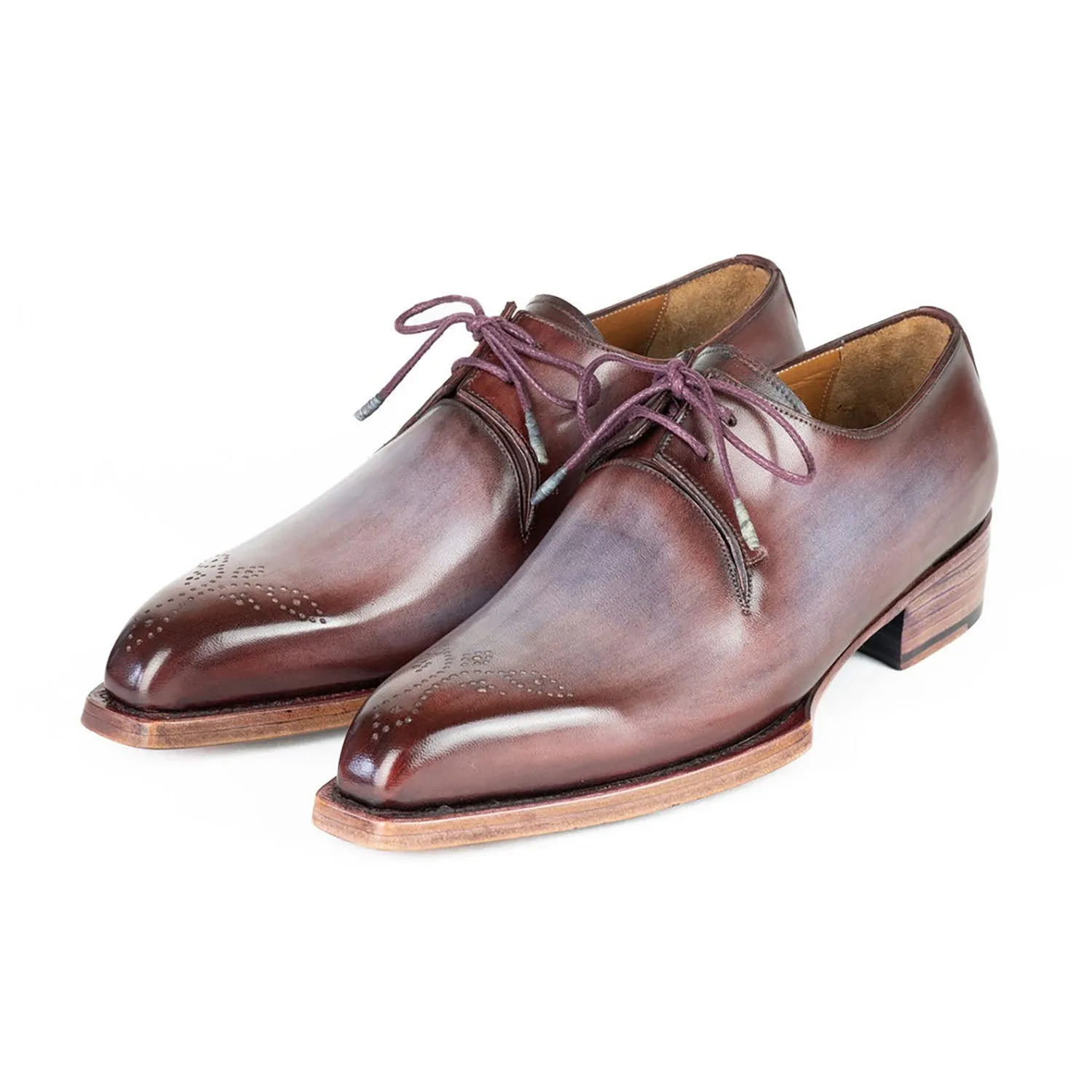 Paul Parkman 468G61 Men's Shoes Ice Blue & Bordeaux Calf-Skin Leather Goodyear Welted Derby Oxfords (PM6427)