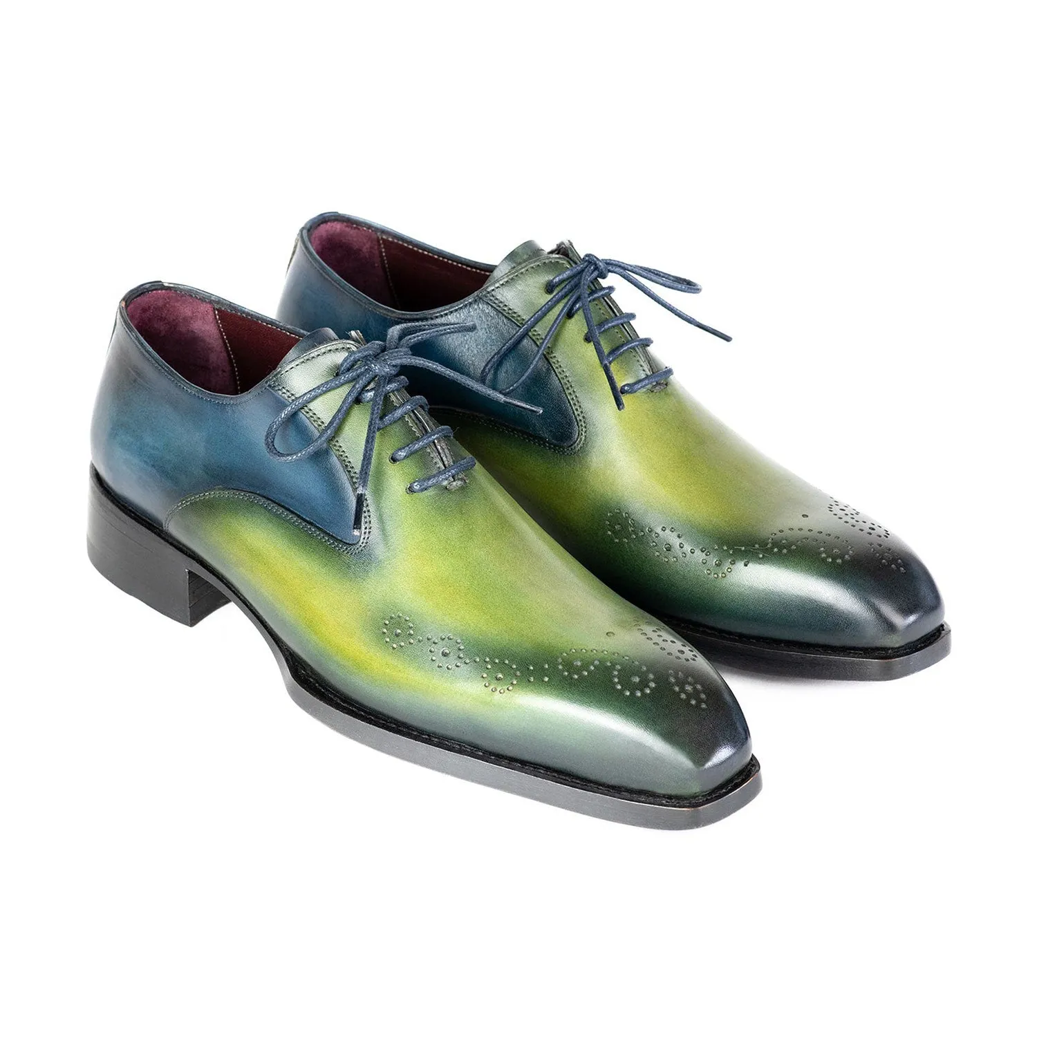 Paul Parkman 5364-GBL Men's Shoes Blue & Green Calf-Skin Leather Goodyear Welted Oxfords (PM6426)