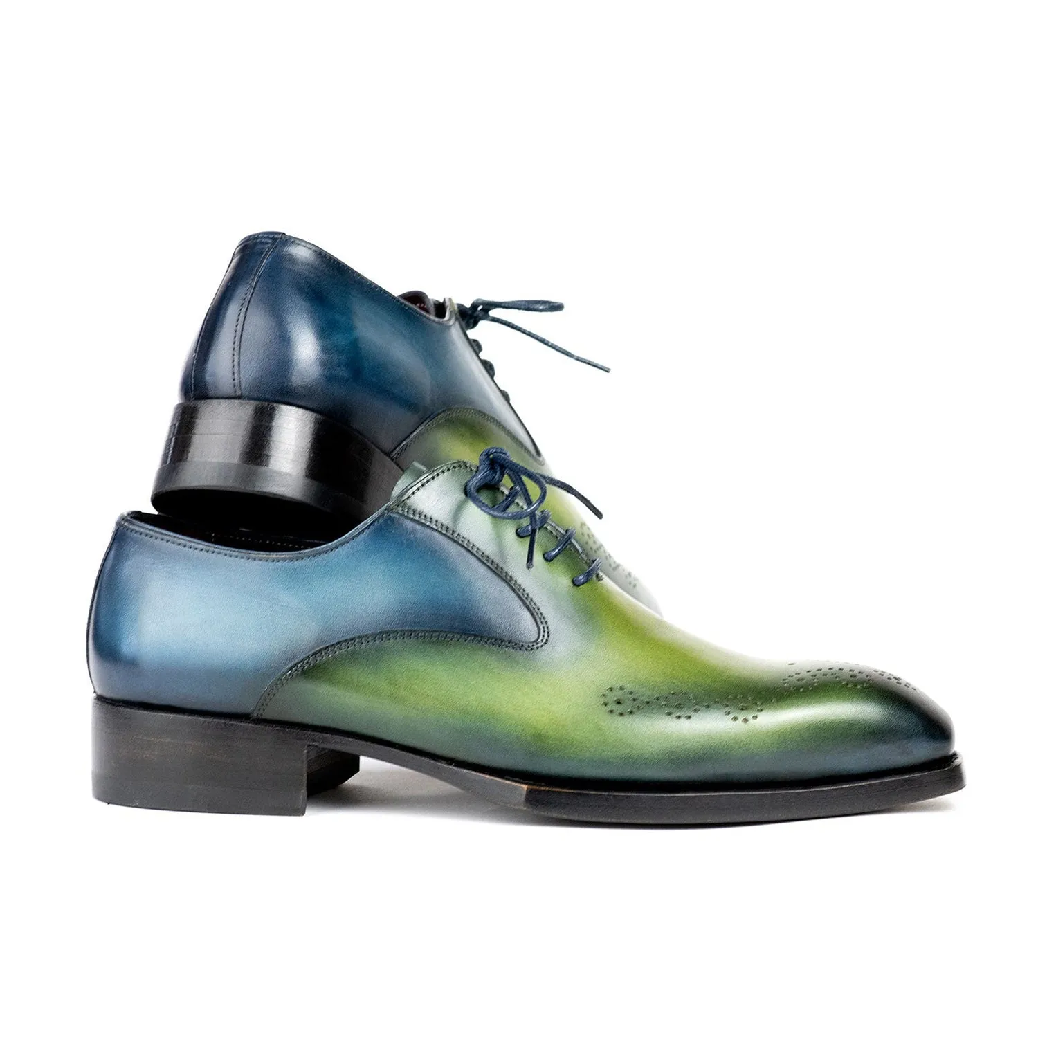 Paul Parkman 5364-GBL Men's Shoes Blue & Green Calf-Skin Leather Goodyear Welted Oxfords (PM6426)