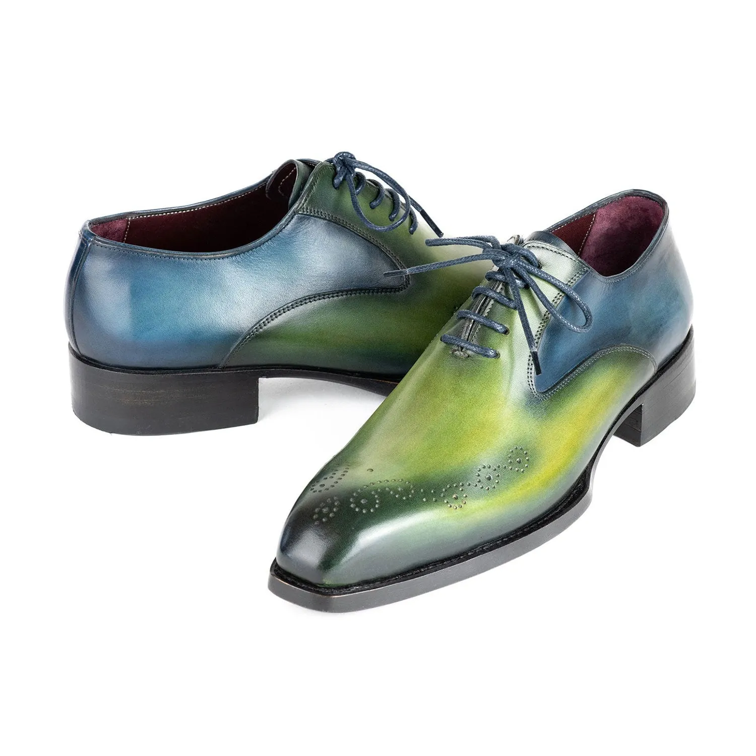 Paul Parkman 5364-GBL Men's Shoes Blue & Green Calf-Skin Leather Goodyear Welted Oxfords (PM6426)