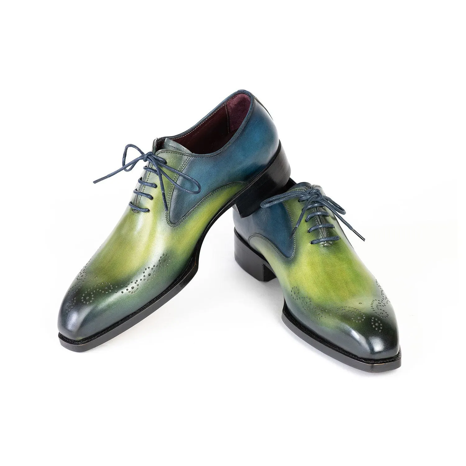 Paul Parkman 5364-GBL Men's Shoes Blue & Green Calf-Skin Leather Goodyear Welted Oxfords (PM6426)