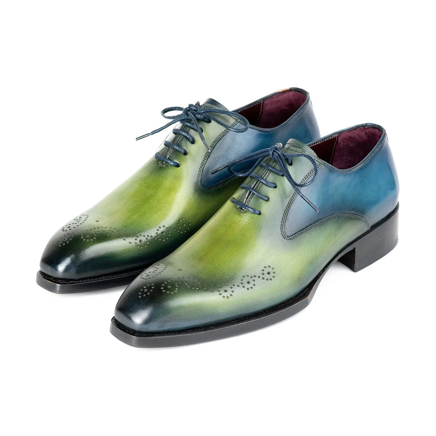 Paul Parkman 5364-GBL Men's Shoes Blue & Green Calf-Skin Leather Goodyear Welted Oxfords (PM6426)