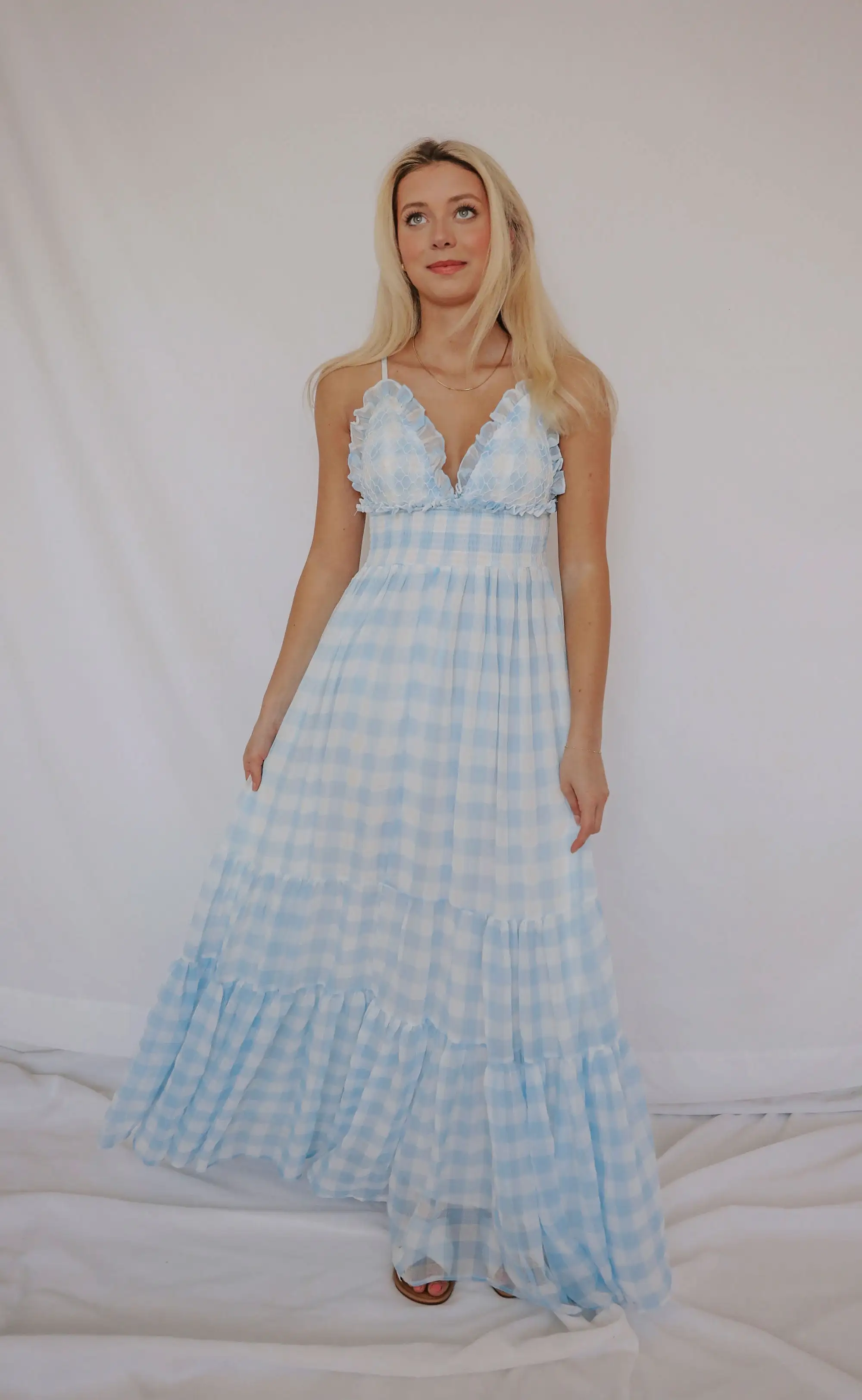 piece of me plaid maxi dress - blue