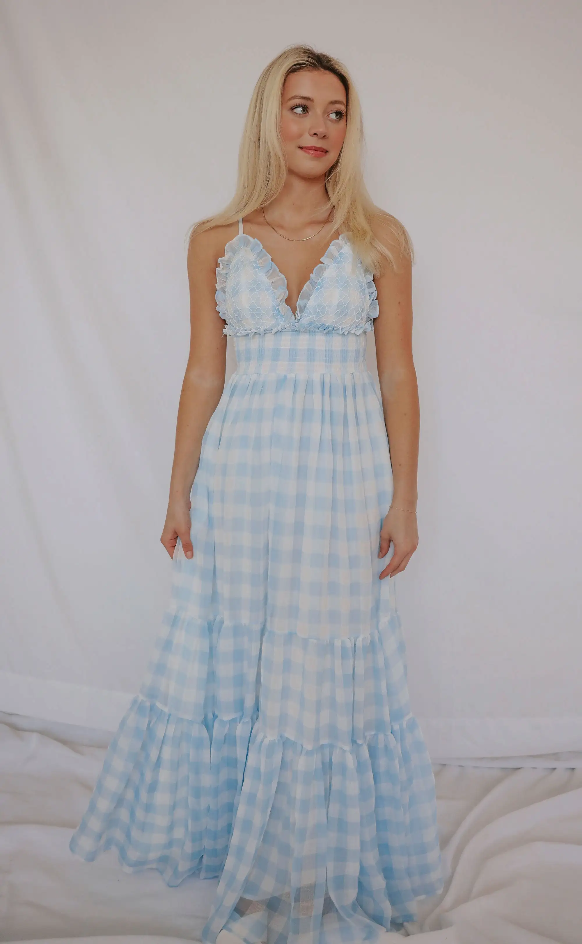 piece of me plaid maxi dress - blue