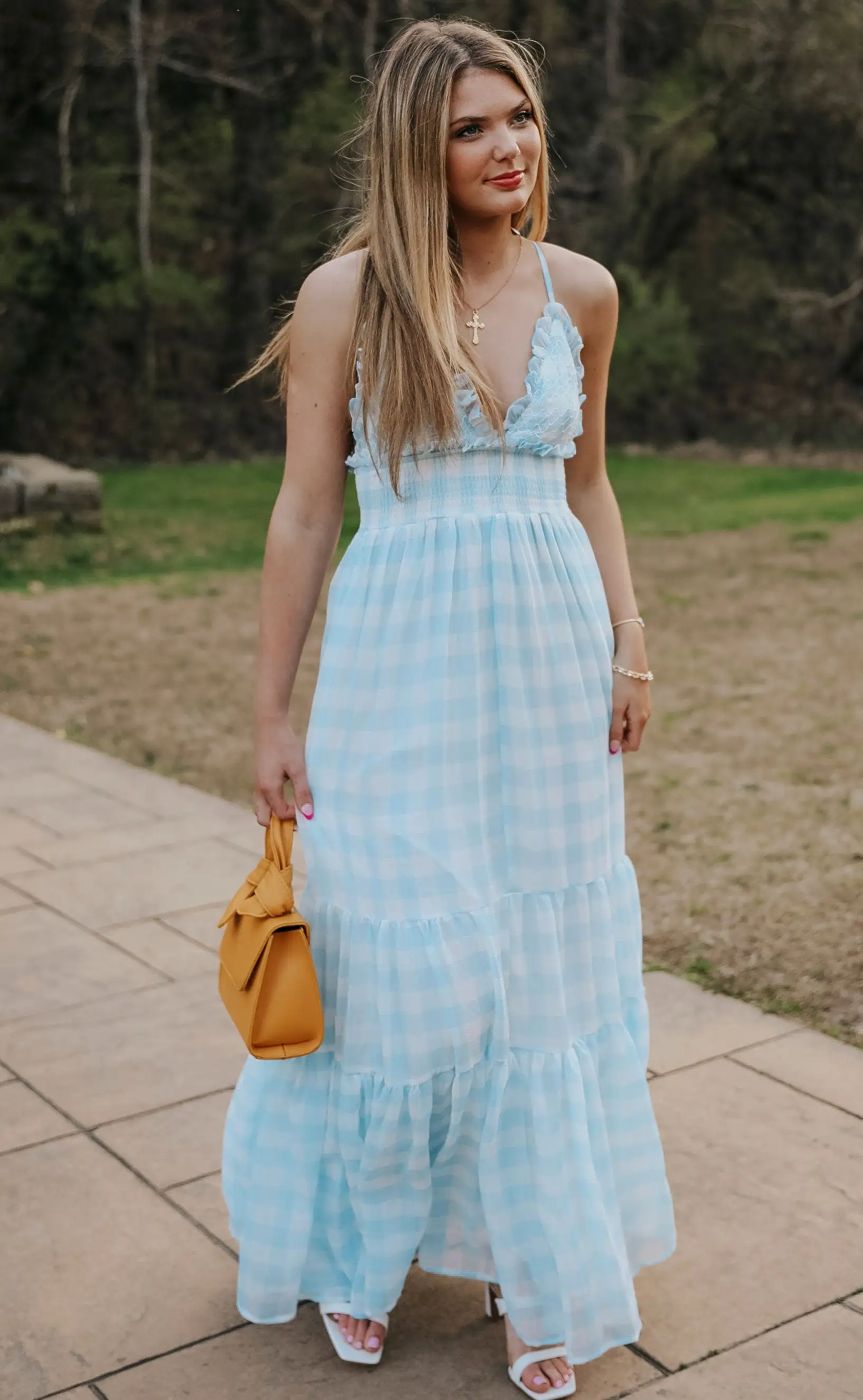 piece of me plaid maxi dress - blue