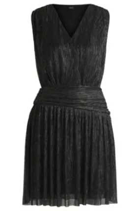 Plissé pleat wrap-front dress with ruffle hem