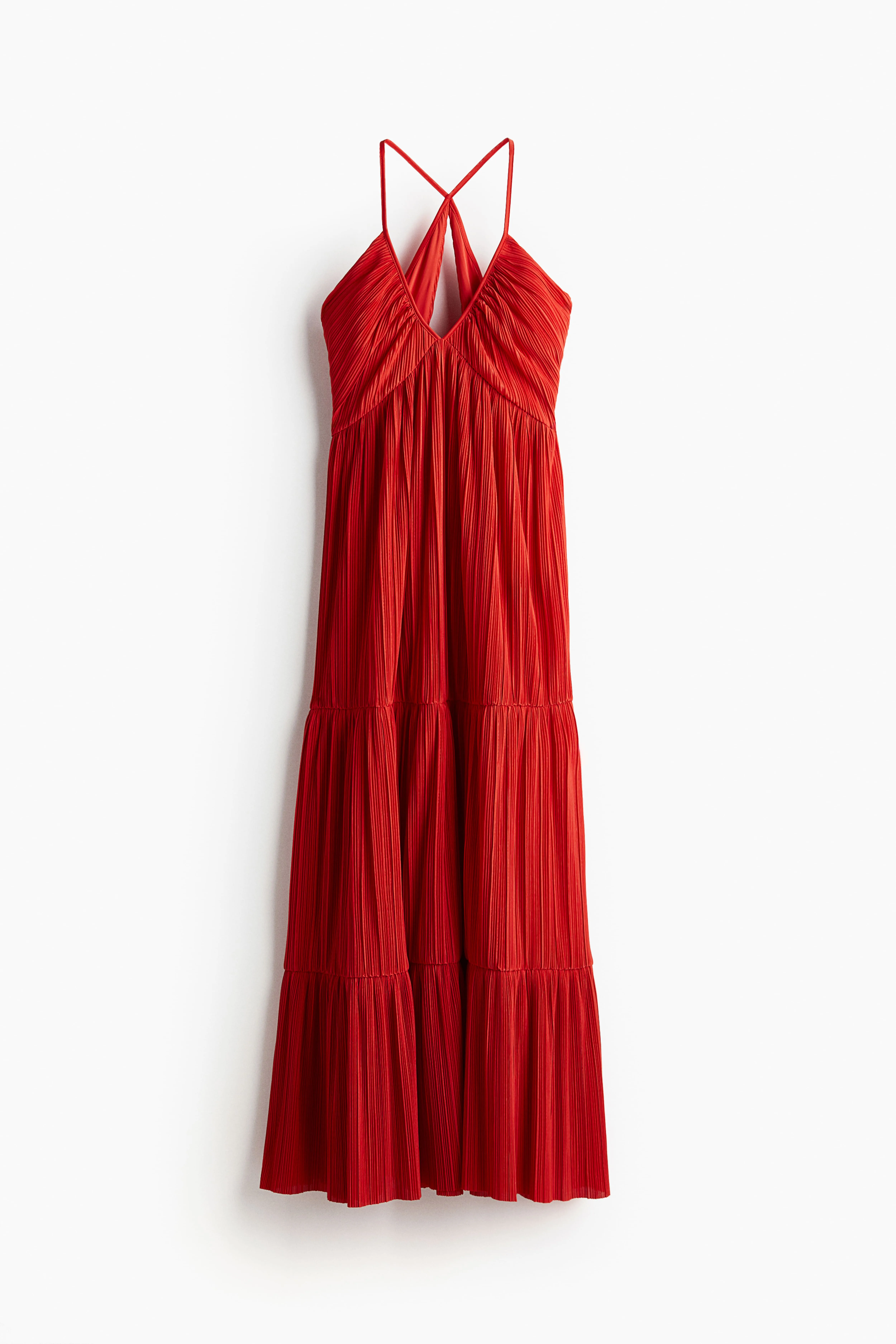 Plissé maxi dress - Halterneck - Sleeveless - Bright red - Ladies | H&M GB