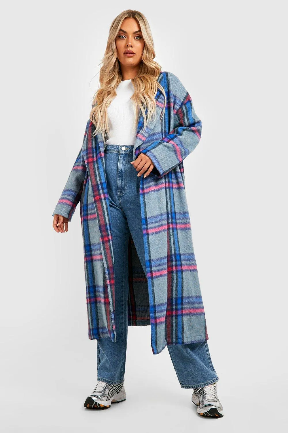 Plus Brushed Flannel Longline Wool Look Coat