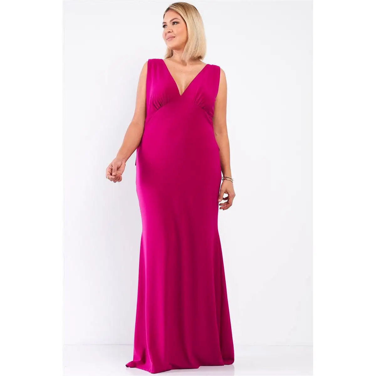 Plus Draped Back V-neck Sleeveless Maxi Dress