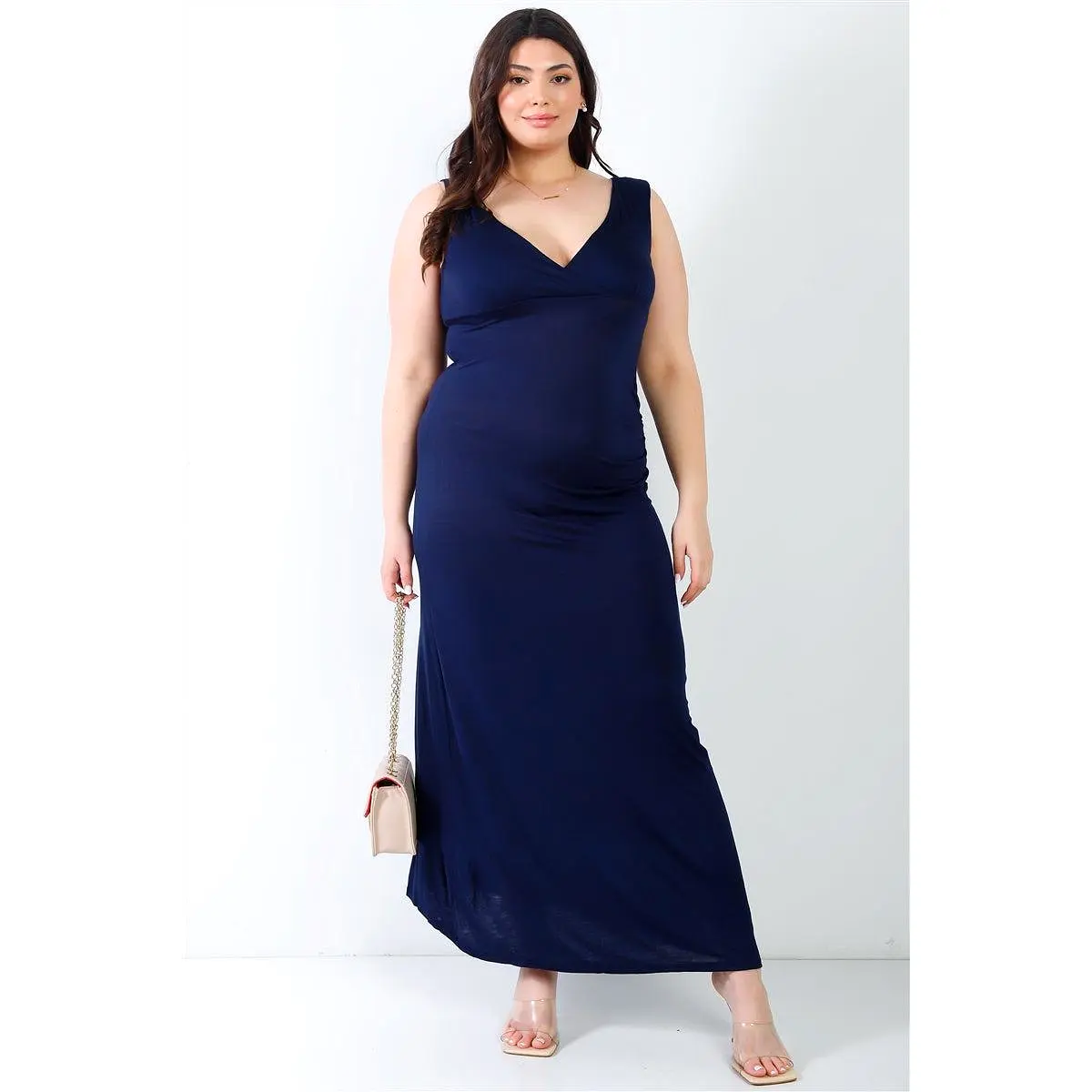 Plus V-neck Sleeveless Maxi Dress