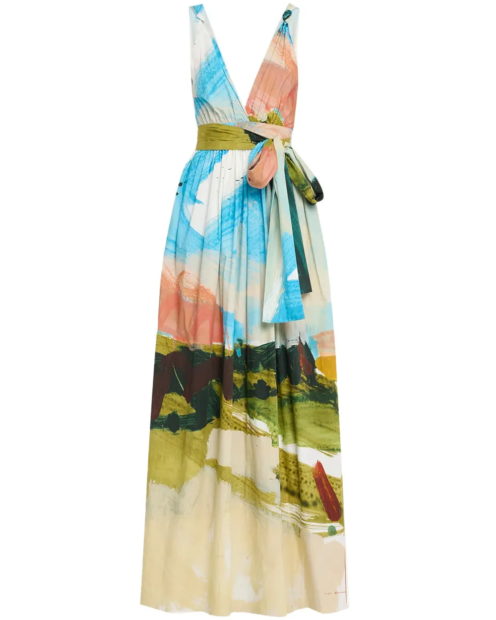 Powder Blue Landscape Sleeveless Maxi Dress