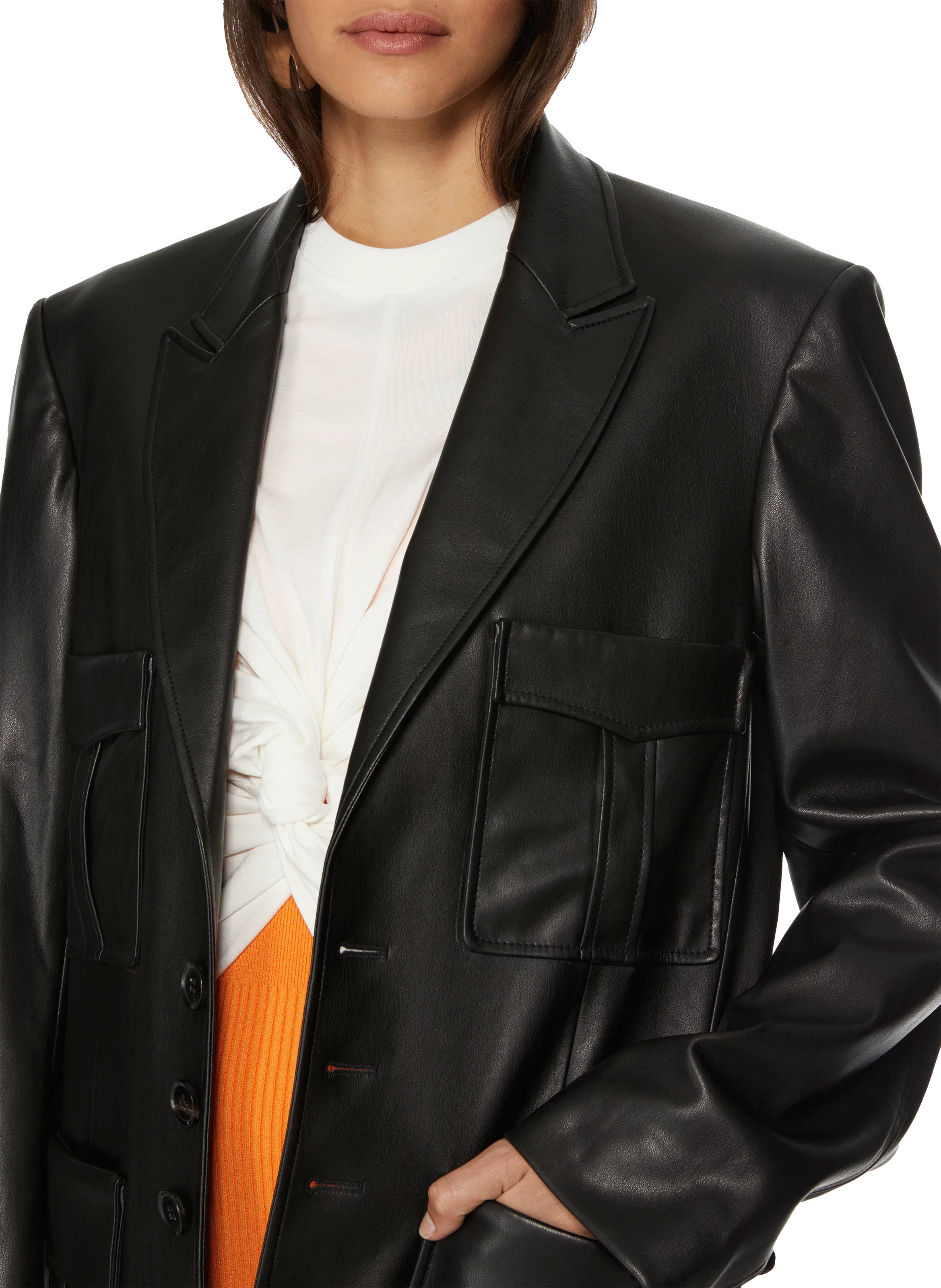 Private policy  Long faux leather jacket - Black