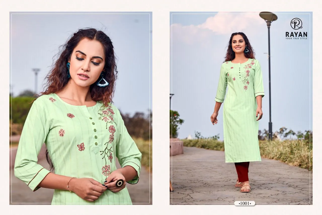 R Studio Presents Sun City Cotton Embroidery Work Casual Wear Kurtis