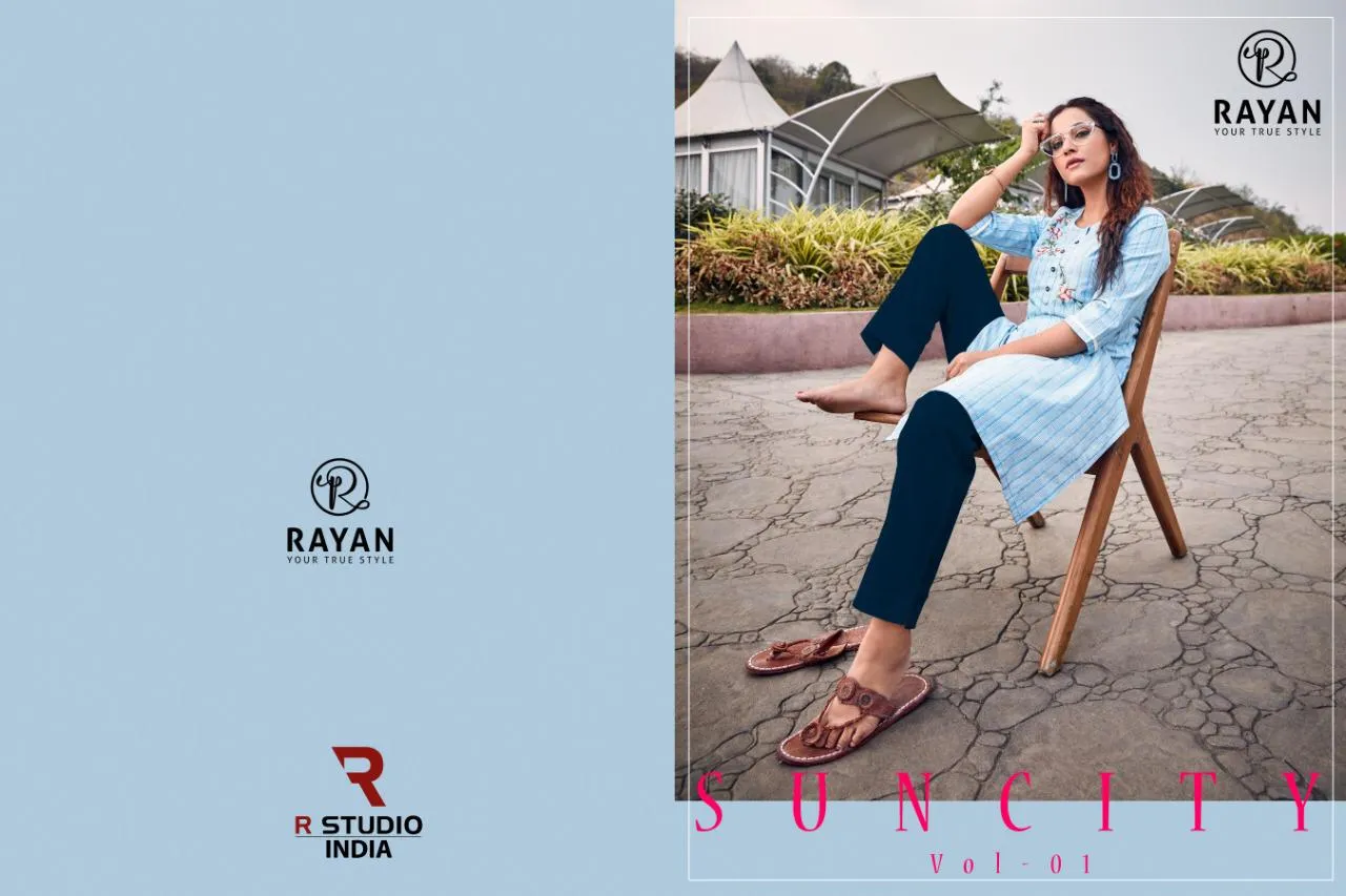 R Studio Presents Sun City Cotton Embroidery Work Casual Wear Kurtis