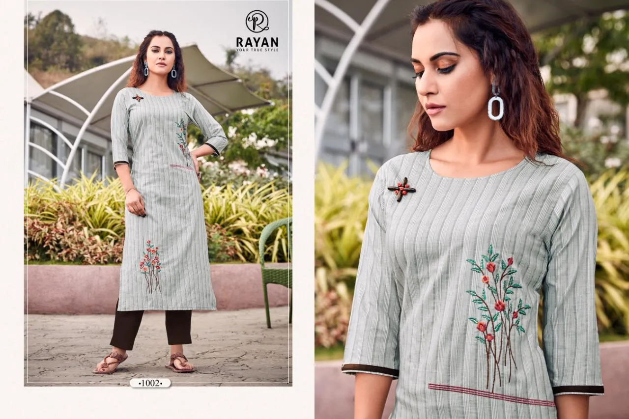 R Studio Presents Sun City Cotton Embroidery Work Casual Wear Kurtis