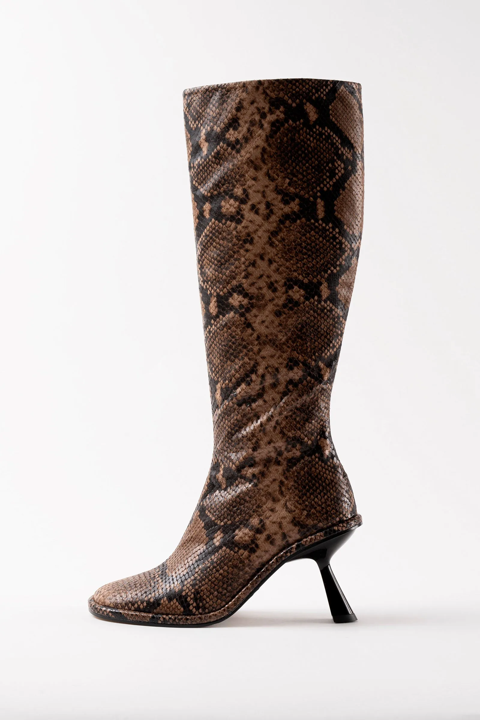 RIANA - Dark Brown Python Leather Knee High Boots