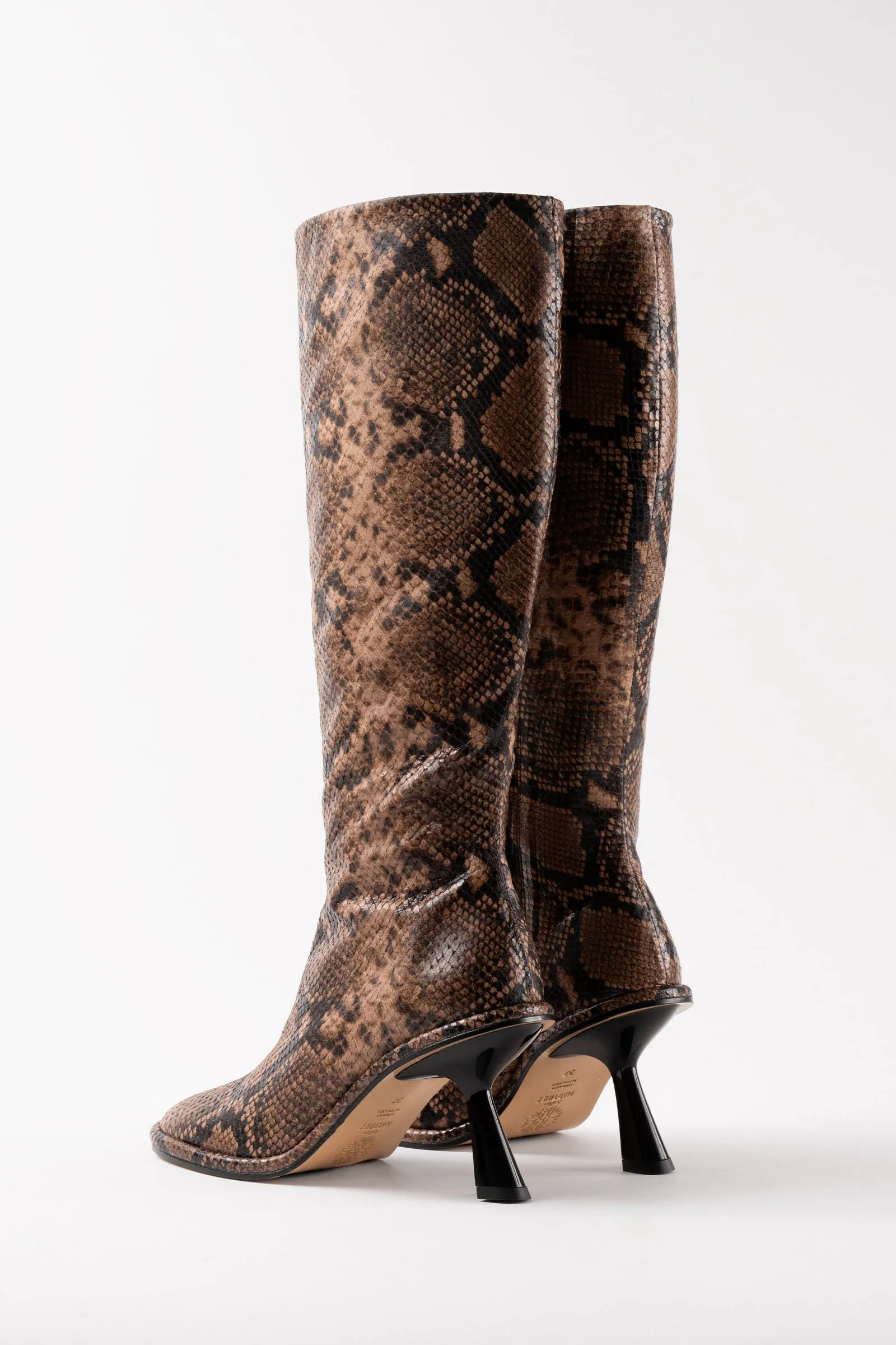 RIANA - Dark Brown Python Leather Knee High Boots